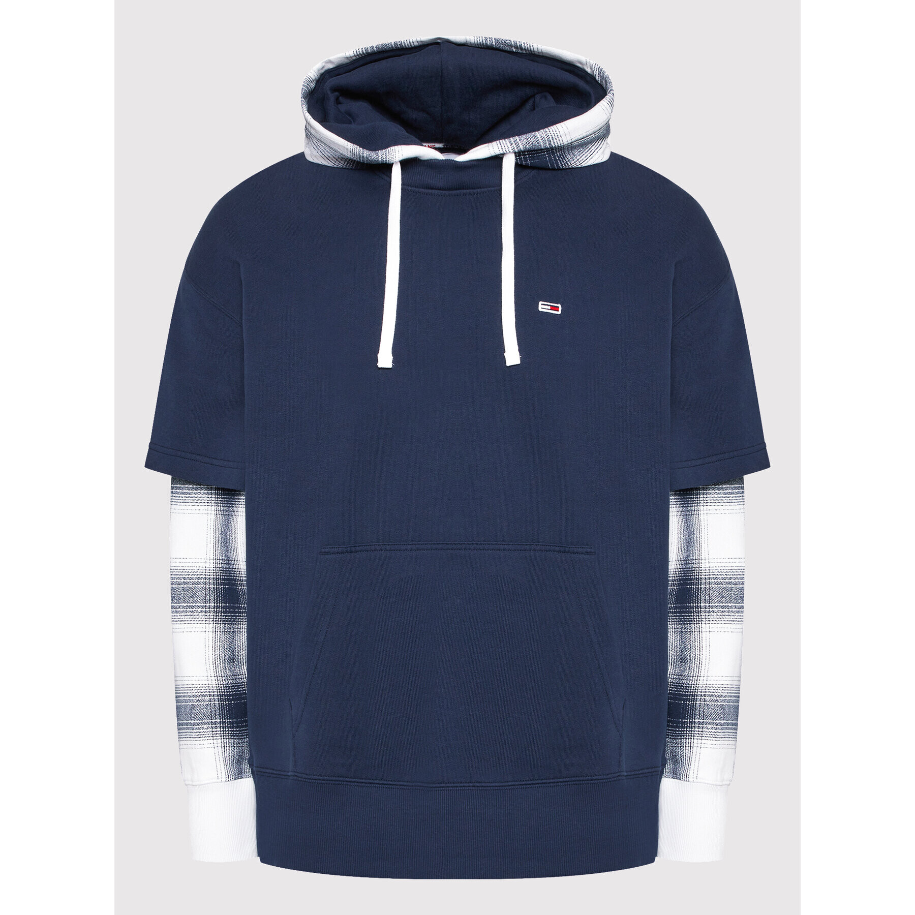 Tommy Jeans Bluză Layer Check DM0DM12345 Bleumarin Relaxed Fit - Pled.ro