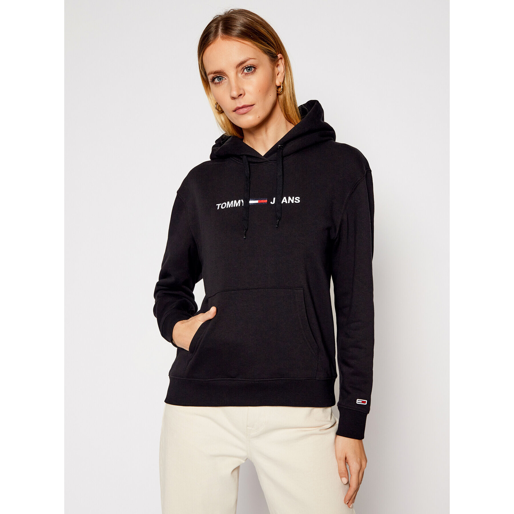 Tommy Jeans Bluză Linear Logo DW0DW08972 Negru Regular Fit - Pled.ro