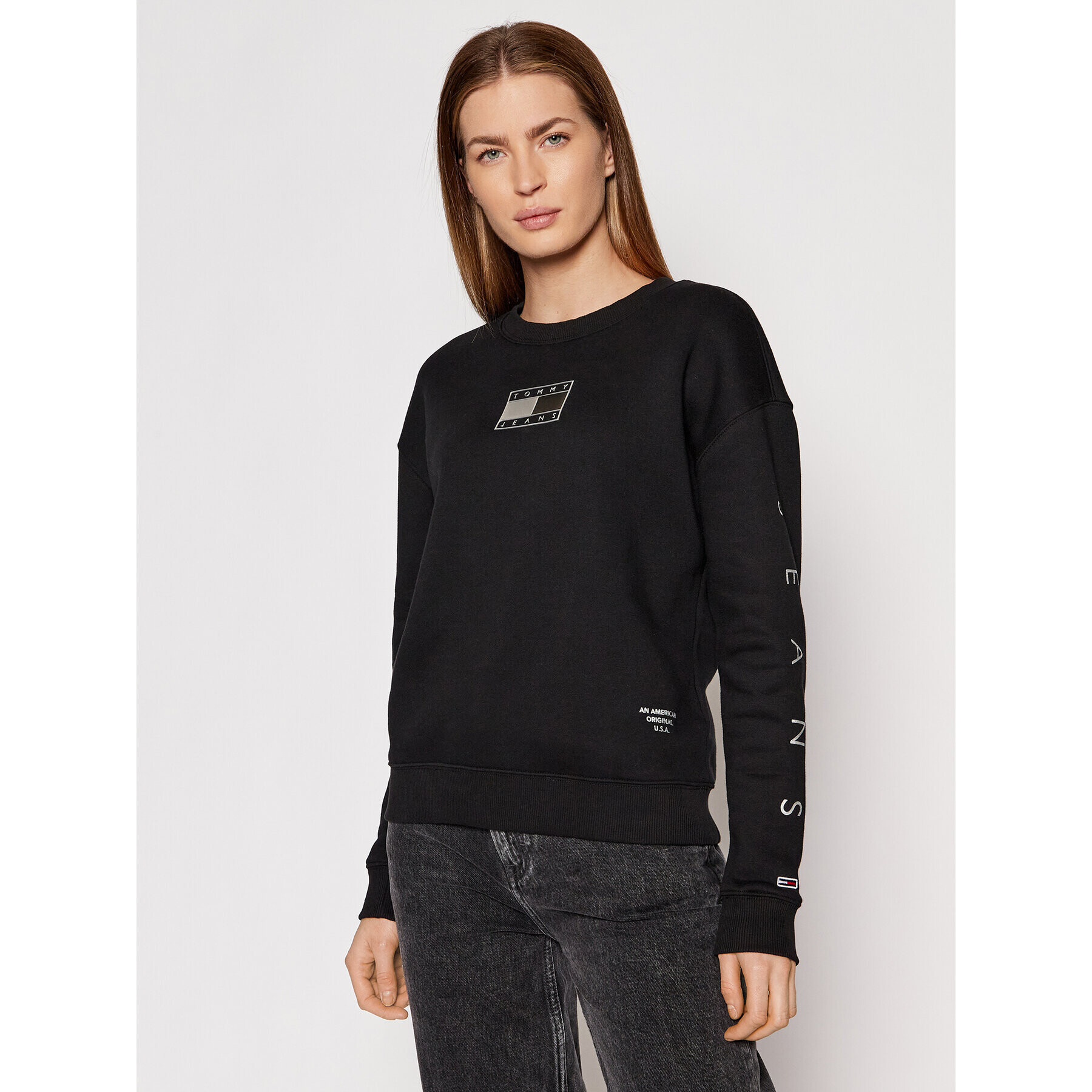 Tommy Jeans Bluză Metallic DW0DW12120 Negru Regular Fit - Pled.ro