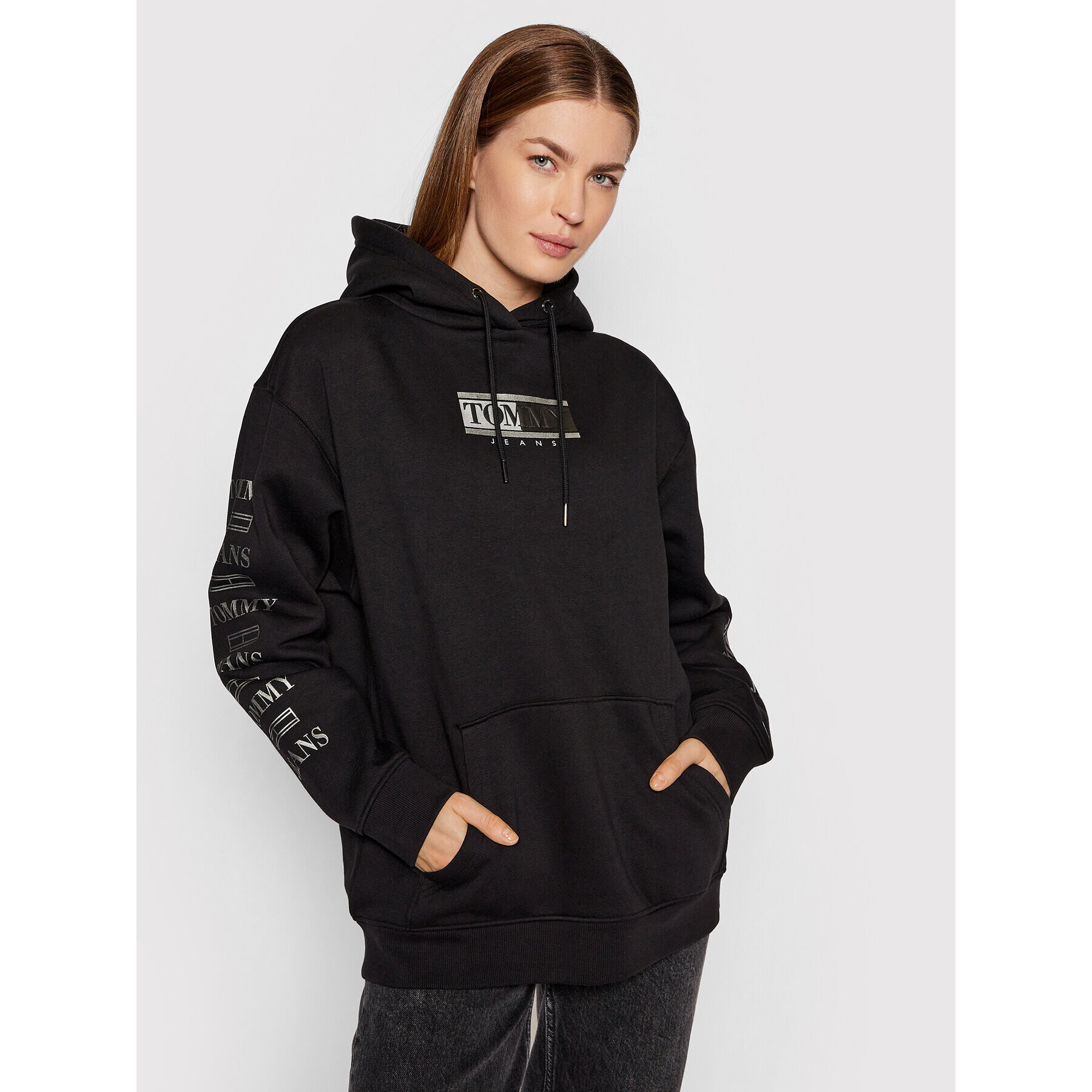 Tommy Jeans Bluză Metallic DW0DW12121 Negru Relaxed Fit - Pled.ro