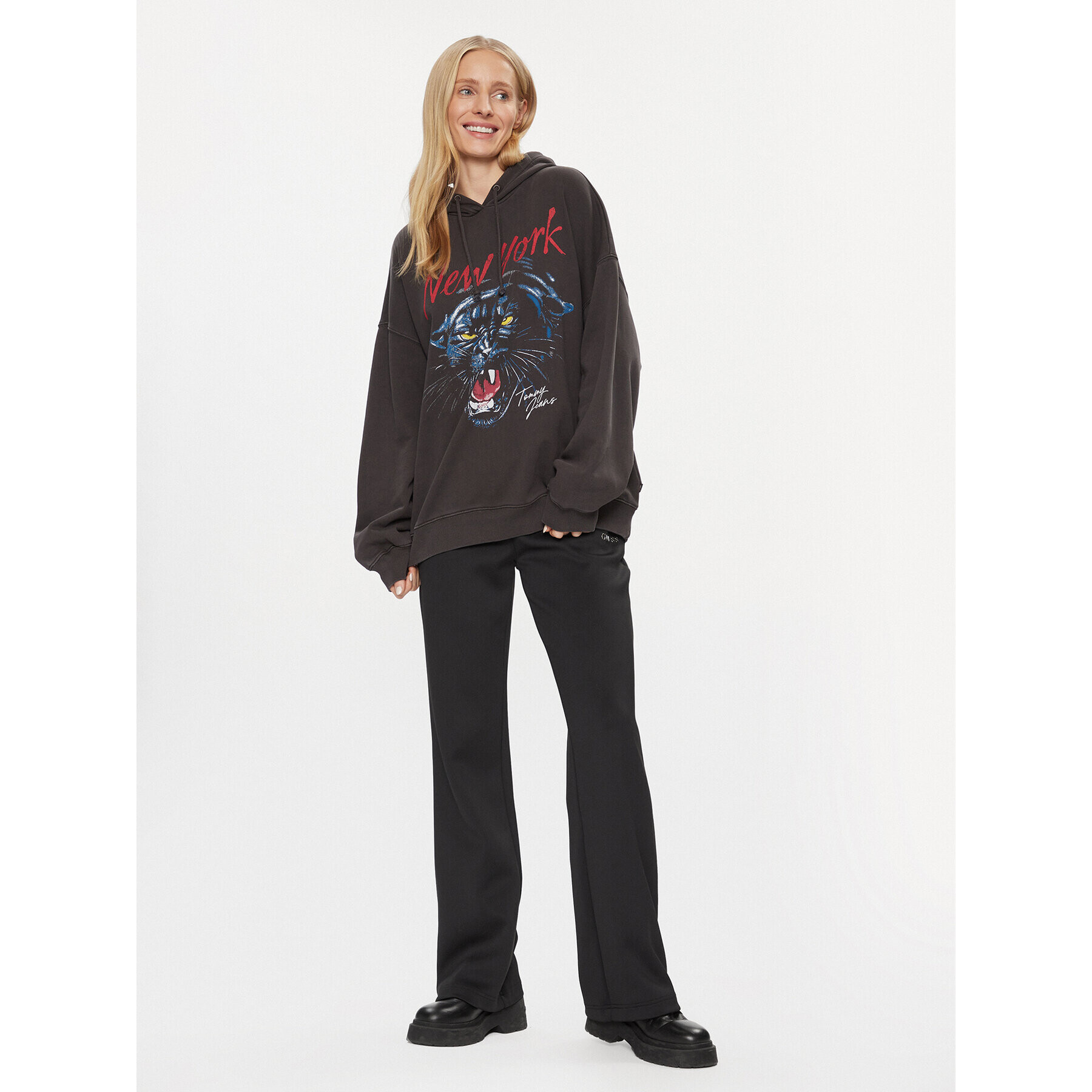 Tommy Jeans Bluză Panther DW0DW17335 Negru Oversize - Pled.ro