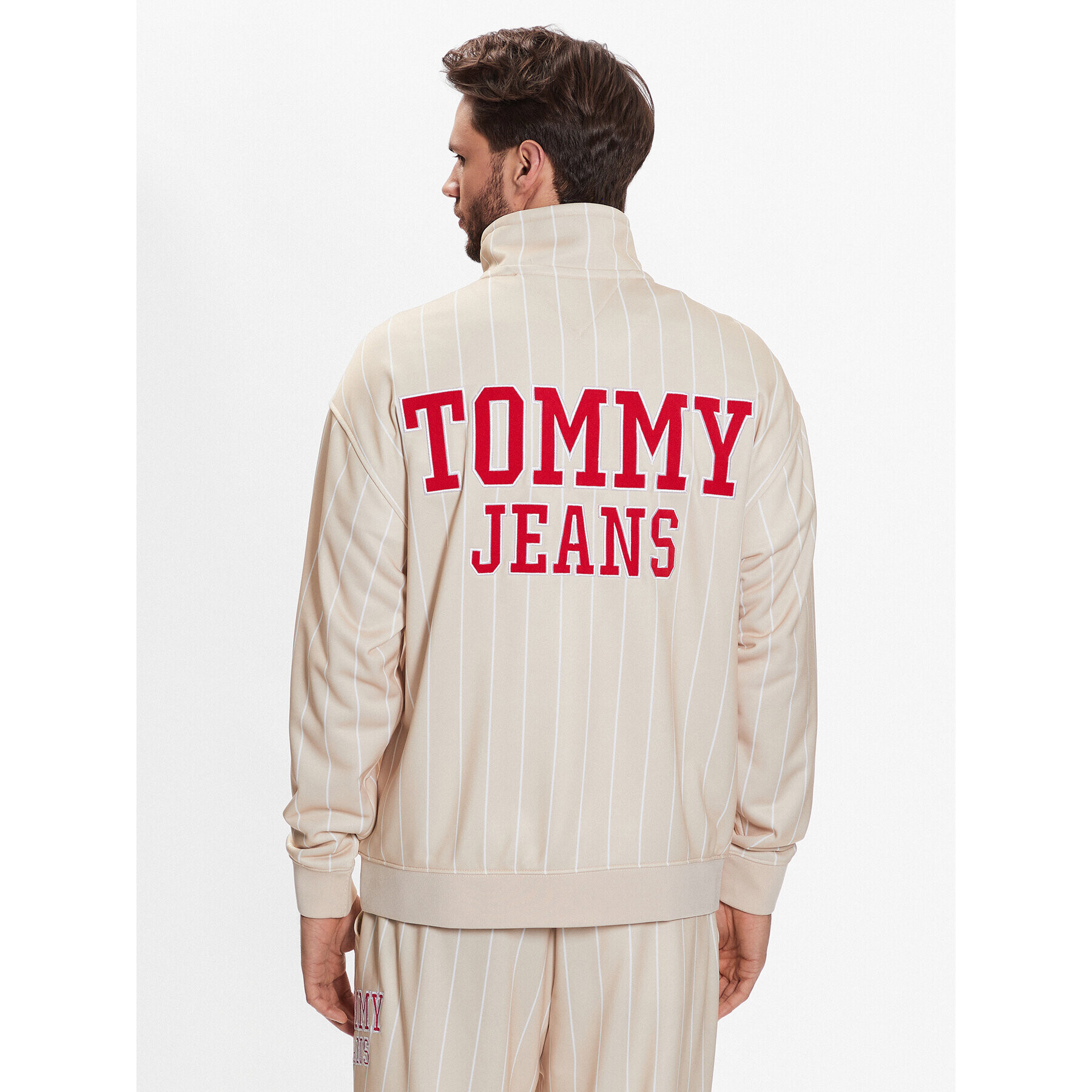 Tommy Jeans Bluză Pinstripe DM0DM16360 Bej Relaxed Fit - Pled.ro