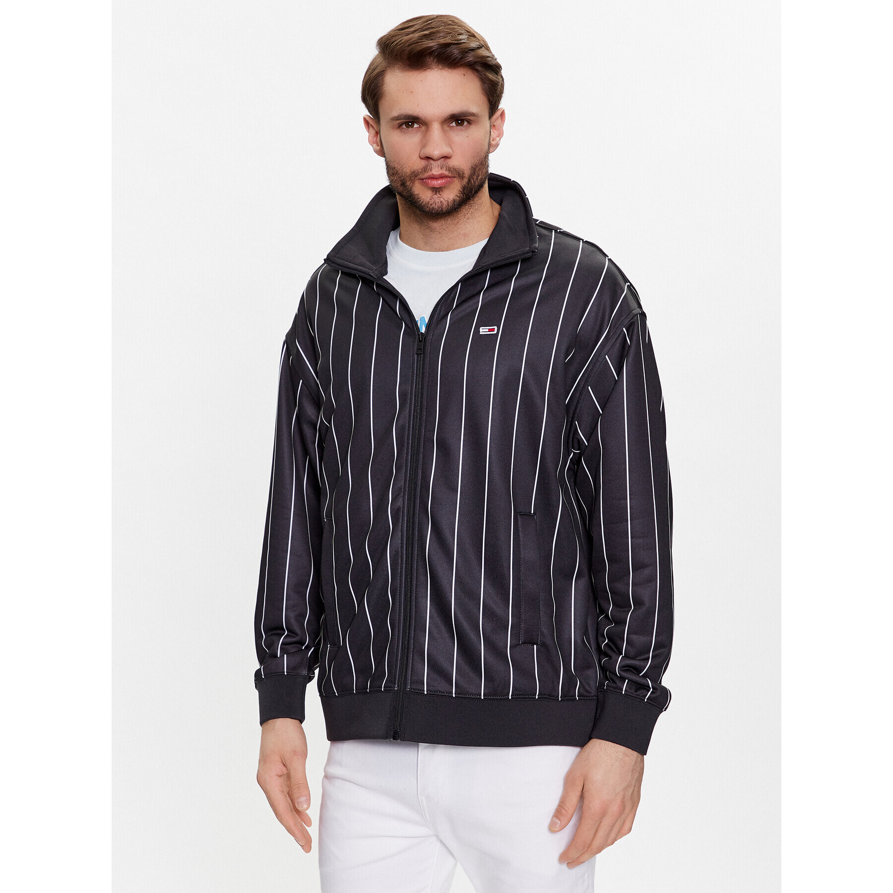 Tommy Jeans Bluză Pinstripe DM0DM16360 Negru Relaxed Fit - Pled.ro