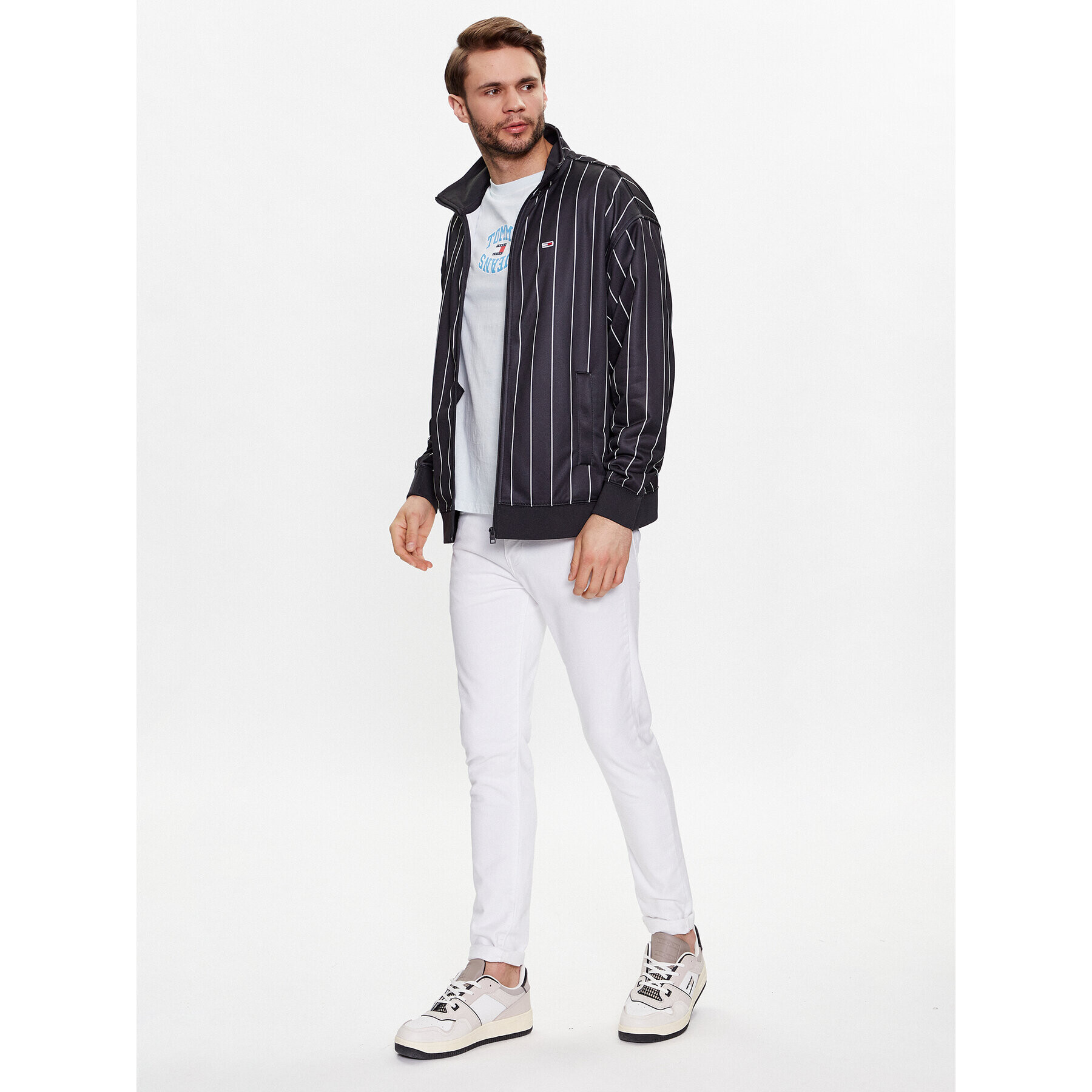 Tommy Jeans Bluză Pinstripe DM0DM16360 Negru Relaxed Fit - Pled.ro