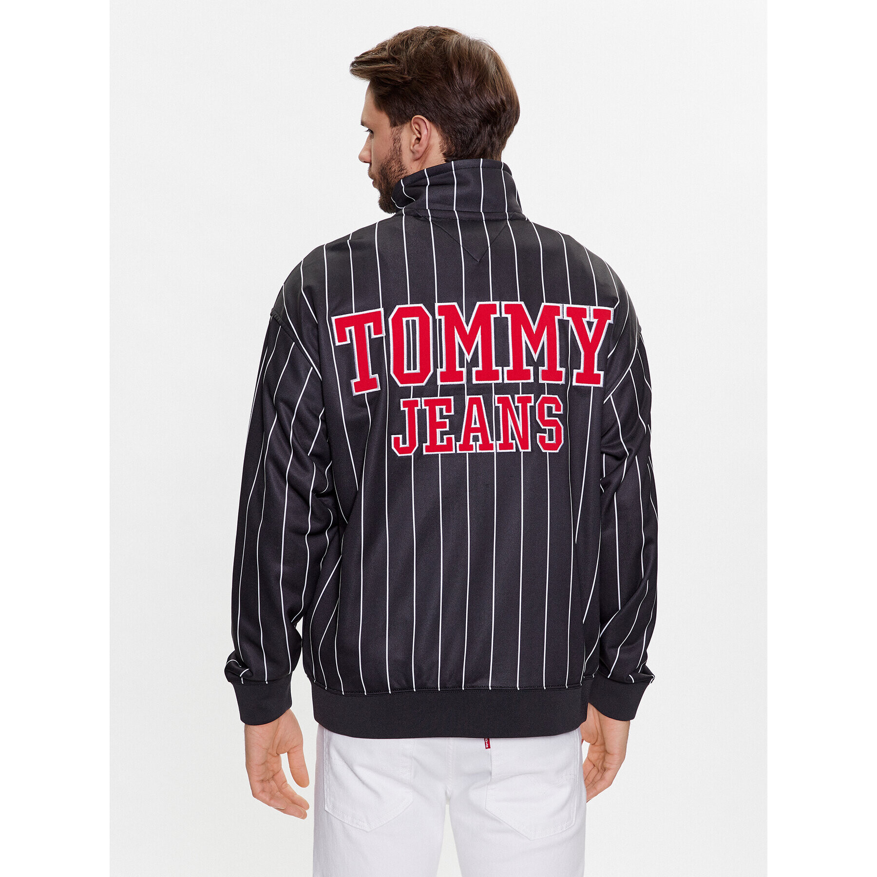 Tommy Jeans Bluză Pinstripe DM0DM16360 Negru Relaxed Fit - Pled.ro