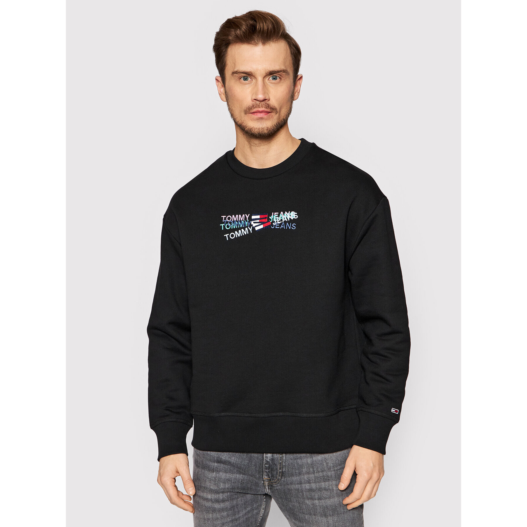 Tommy Jeans Bluză Seasonal Straight Logo Crew DM0DM12380 Negru Relaxed Fit - Pled.ro