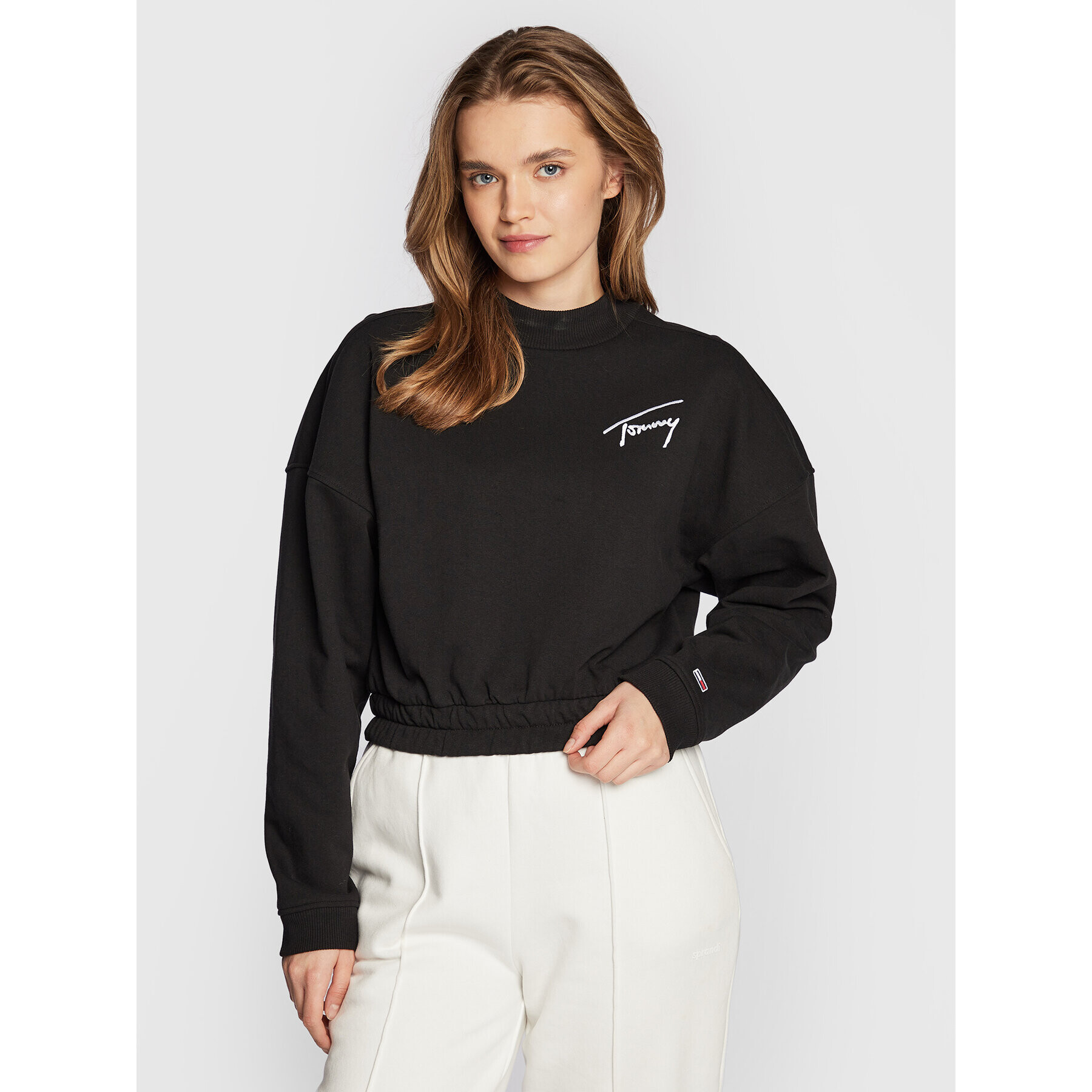 Tommy Jeans Bluză Signature DW0DW14328 Negru Relaxed Fit - Pled.ro