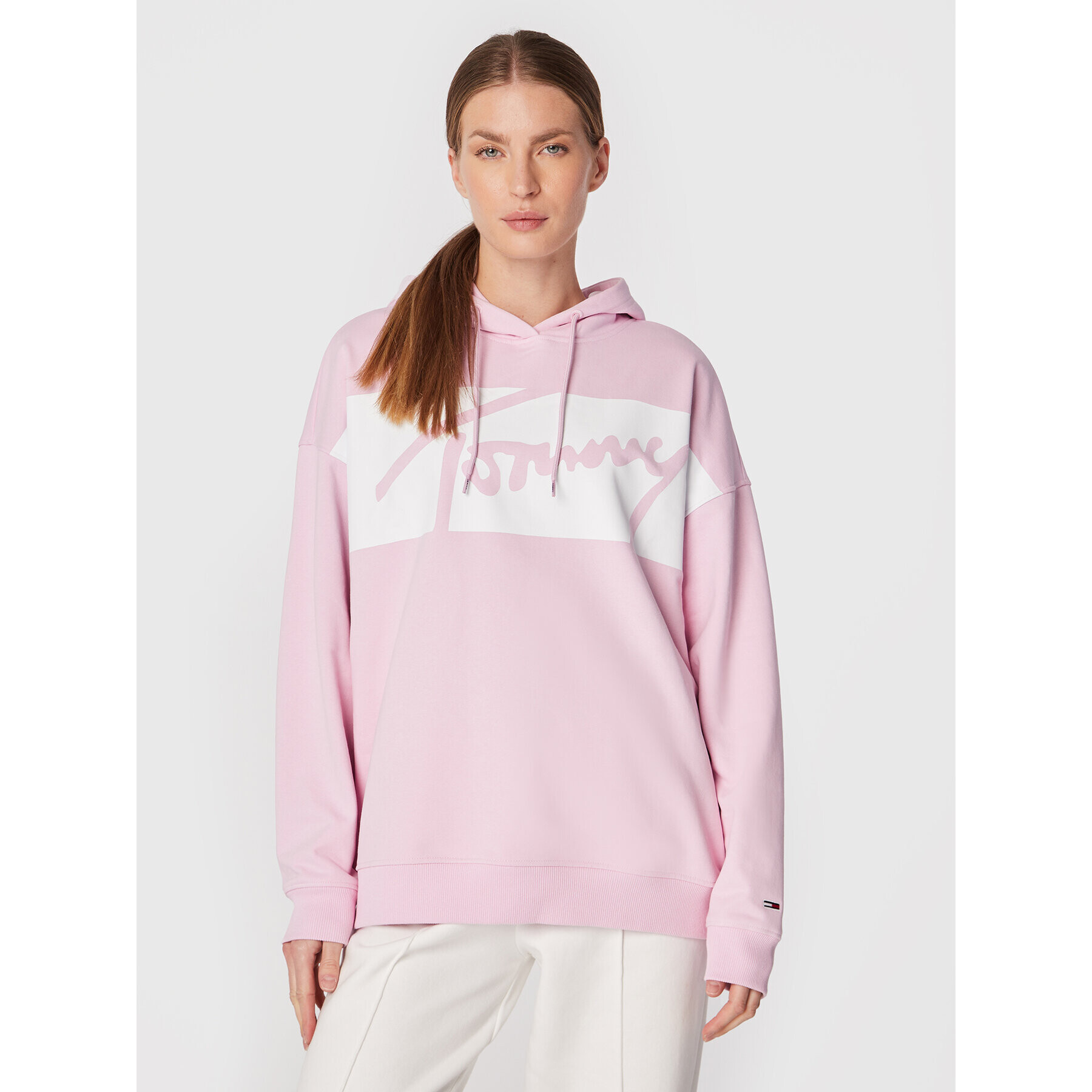 Tommy Jeans Bluză Signature DW0DW14357 Roz Oversize - Pled.ro