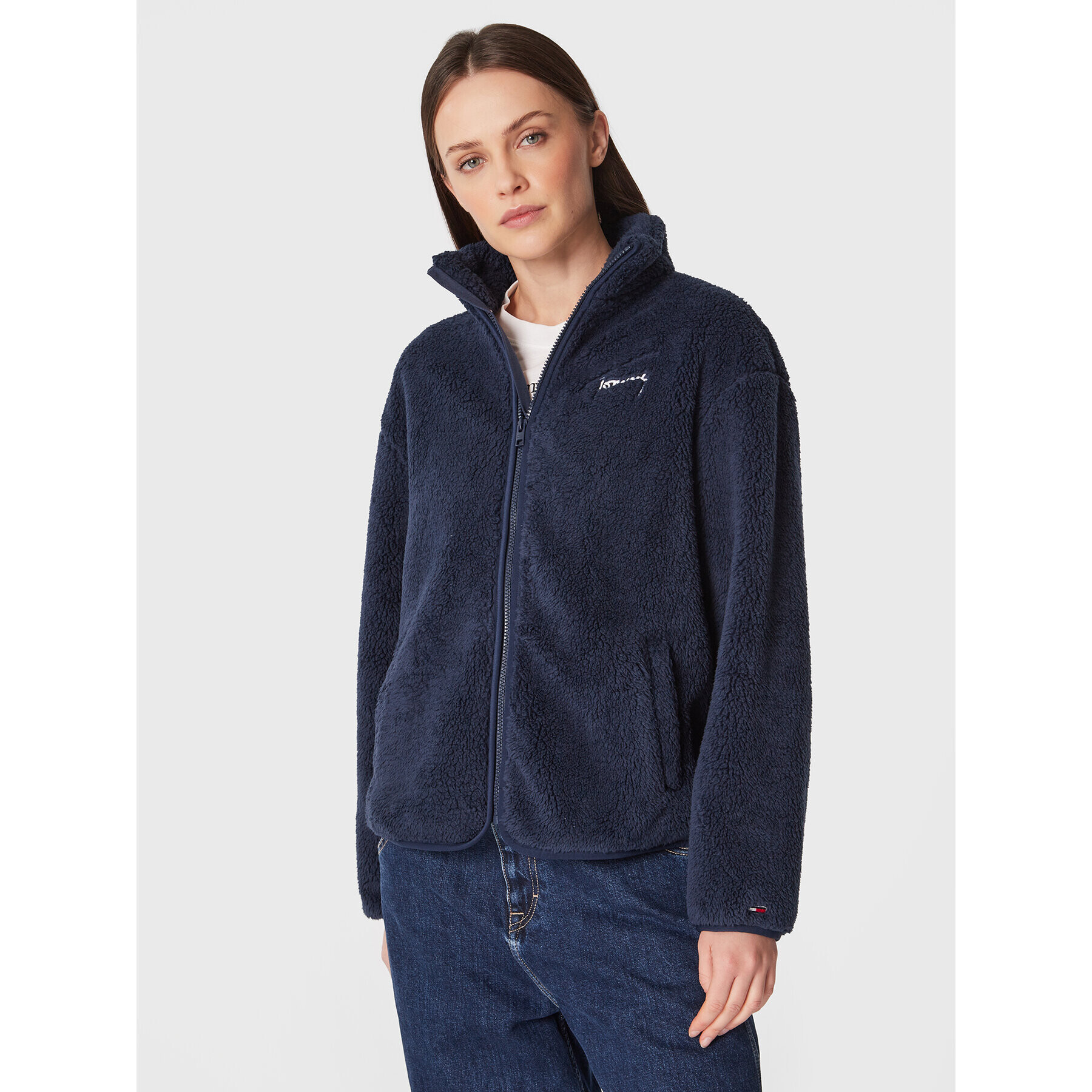 Tommy Jeans Bluză Signature DW0DW14854 Bleumarin Relaxed Fit - Pled.ro