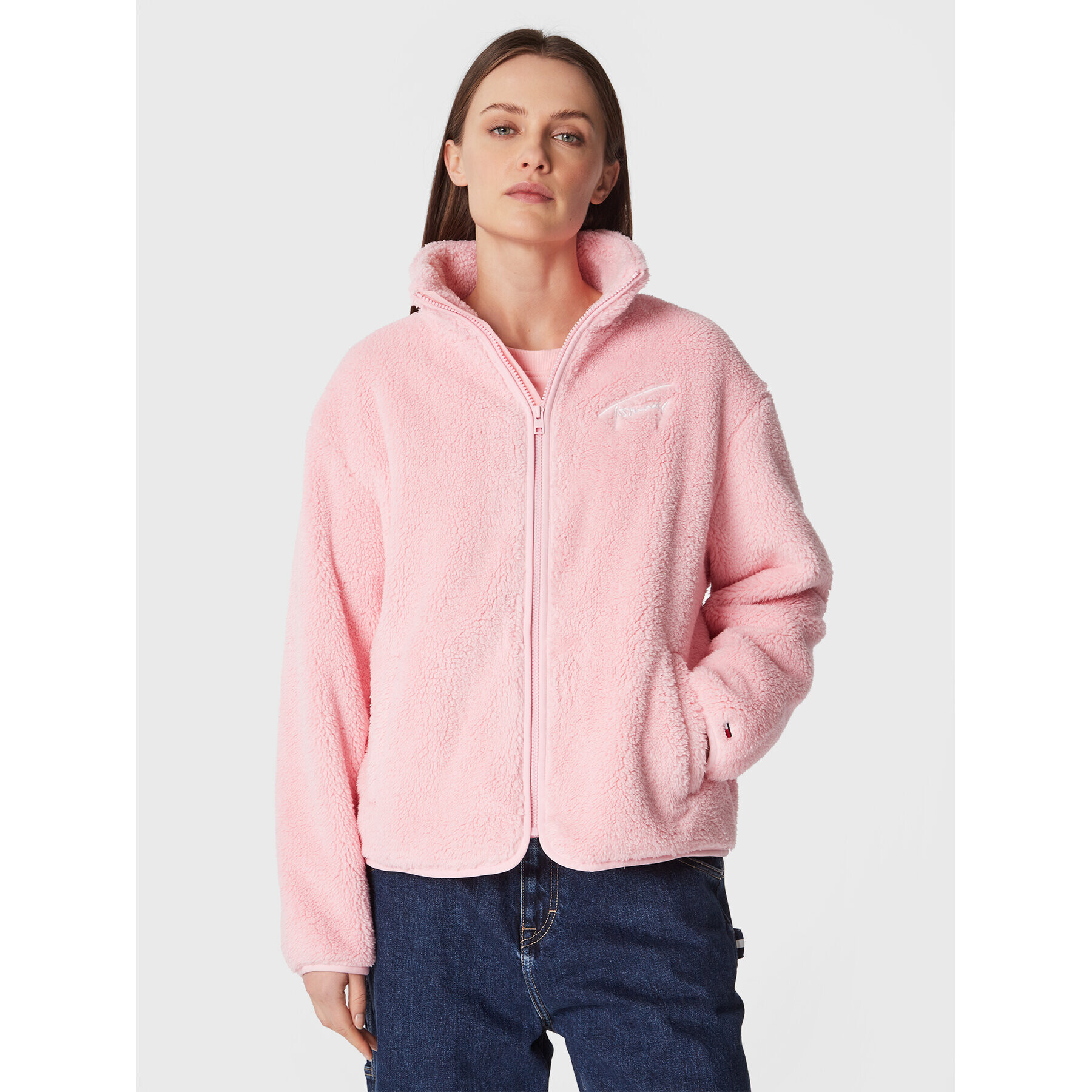 Tommy Jeans Bluză Signnature DW0DW14854 Roz Relaxed Fit - Pled.ro