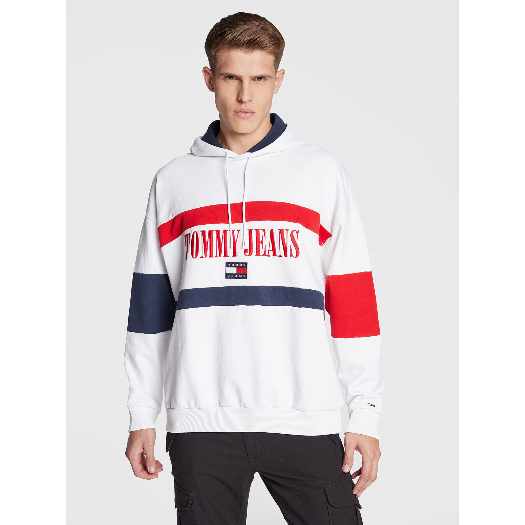 Tommy Jeans Bluză Skater Archive Block DM0DM15020 Alb Relaxed Fit - Pled.ro