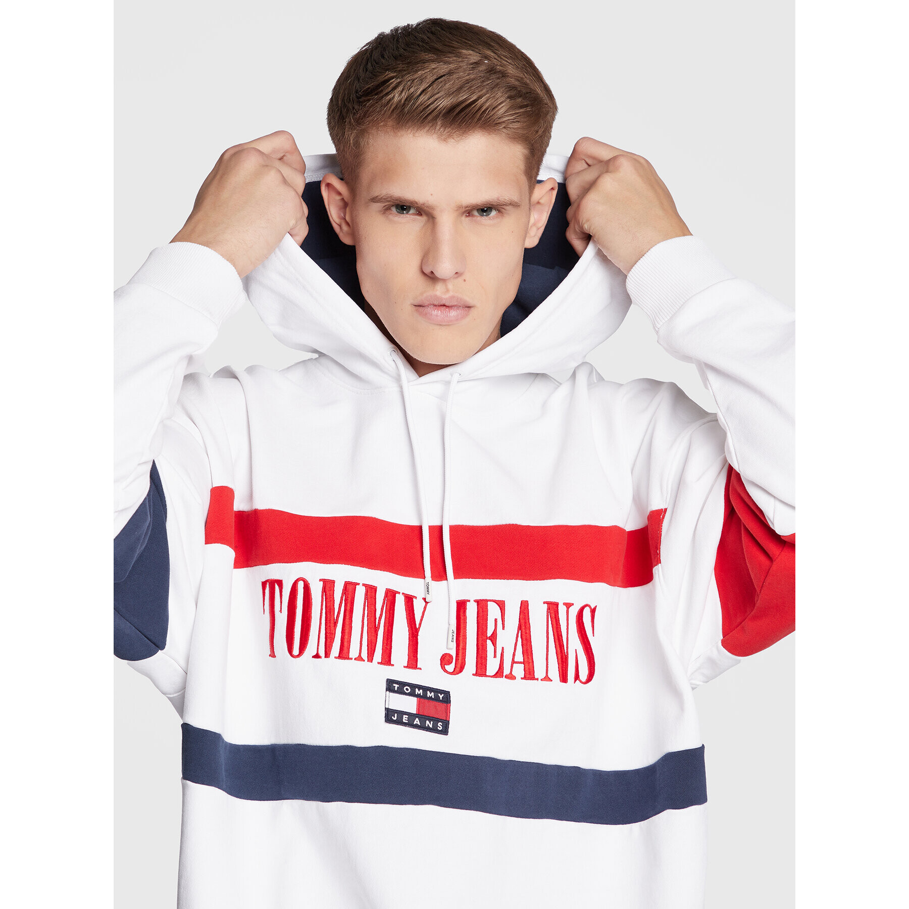 Tommy Jeans Bluză Skater Archive Block DM0DM15020 Alb Relaxed Fit - Pled.ro