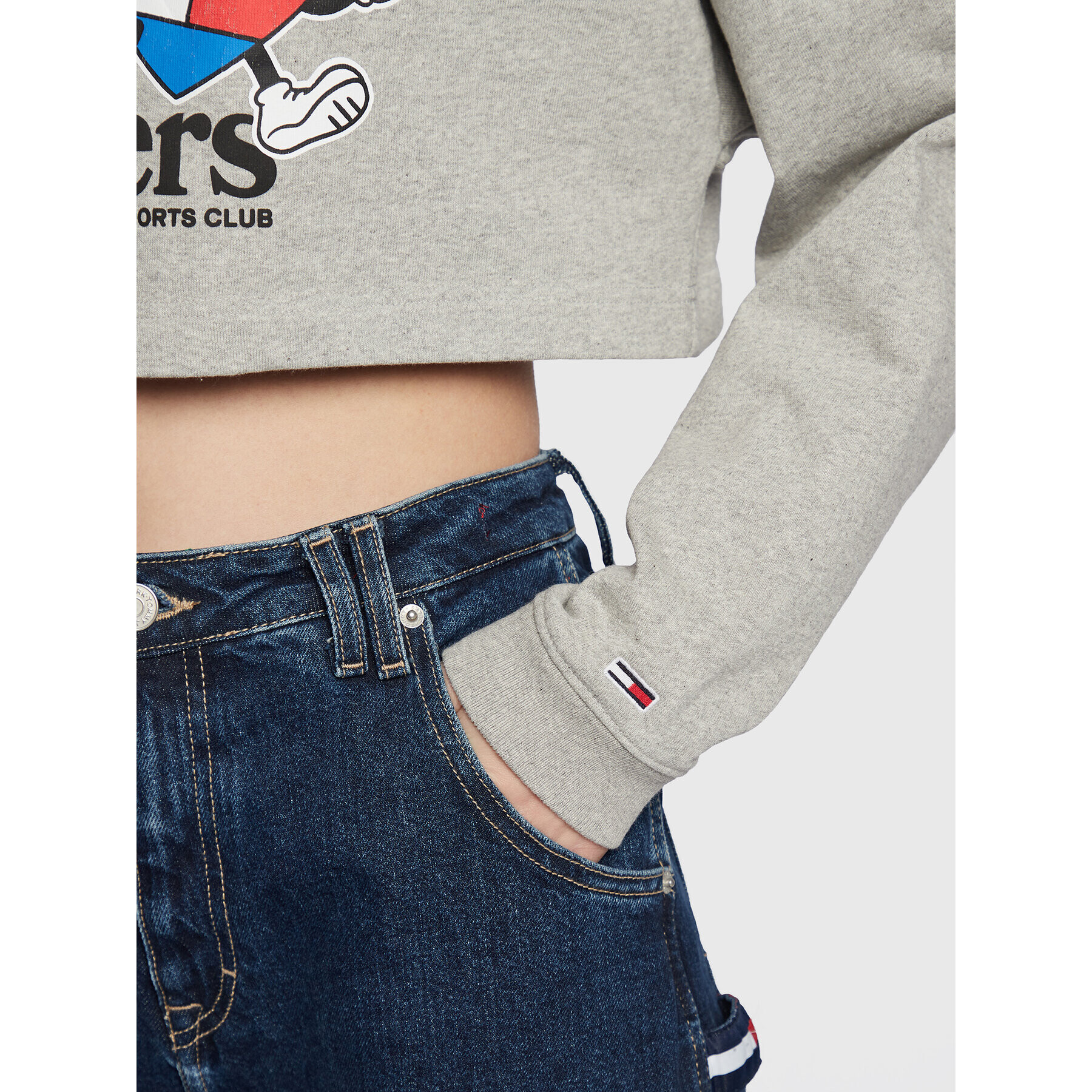 Tommy Jeans Bluză Sportees Runners DW0DW14872 Gri Cropped Fit - Pled.ro