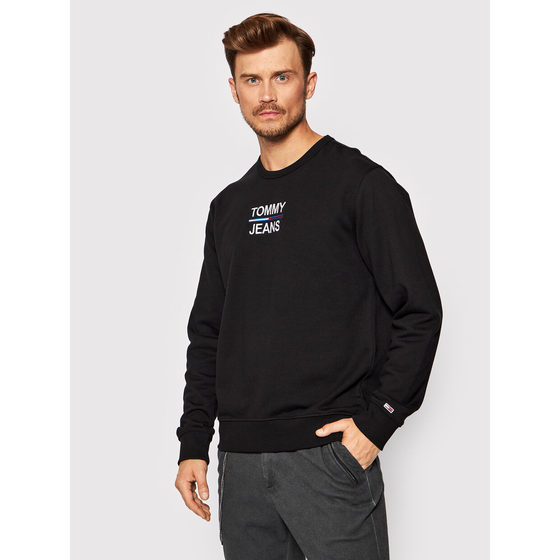 Tommy Jeans Bluză Tjm Essential Crew DM0DM10910 Negru Regular Fit - Pled.ro