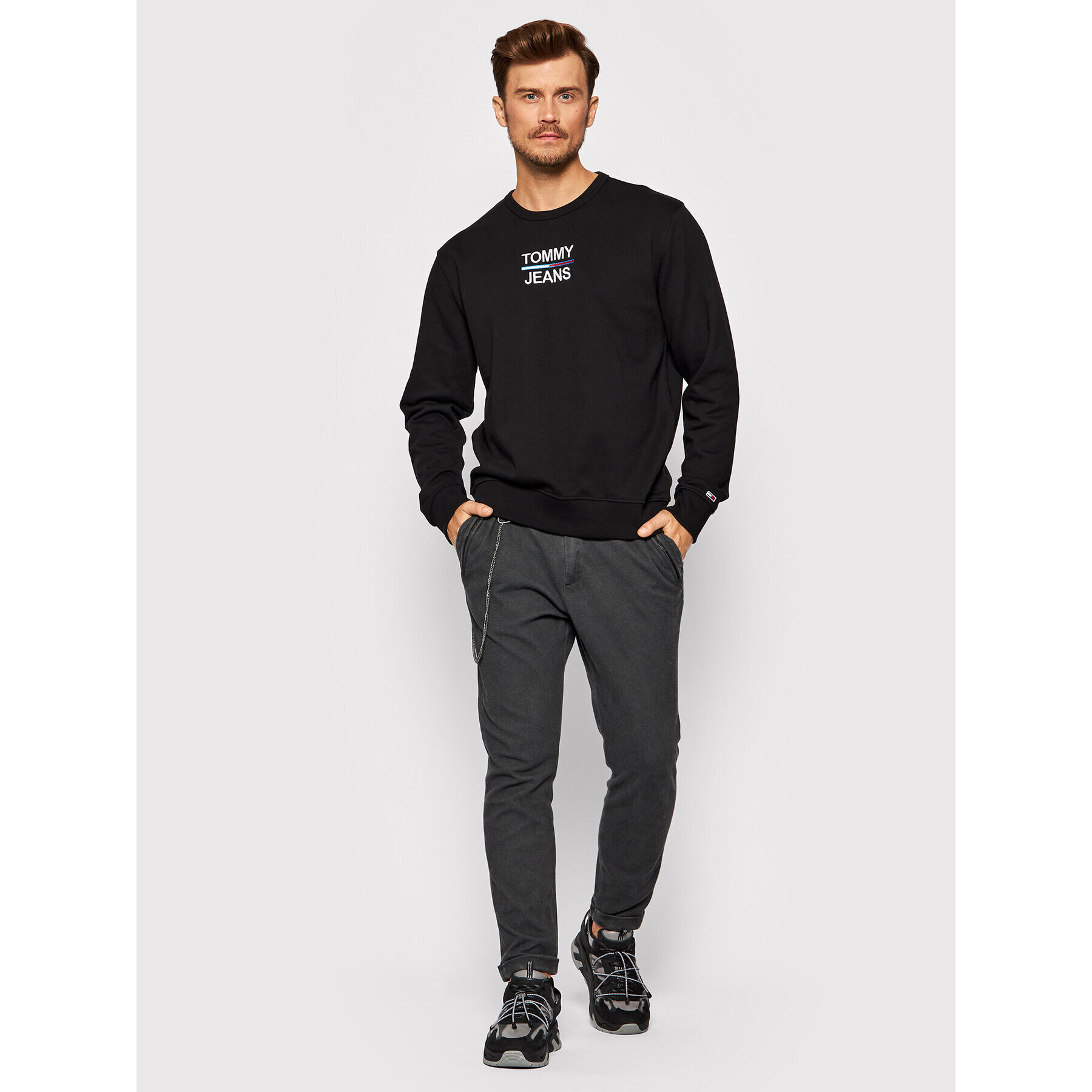 Tommy Jeans Bluză Tjm Essential Crew DM0DM10910 Negru Regular Fit - Pled.ro