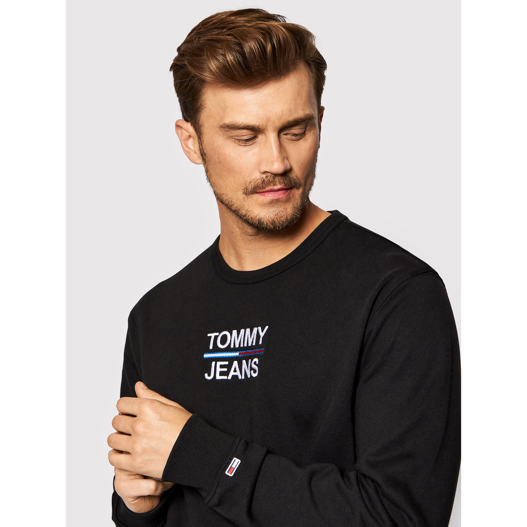 Tommy Jeans Bluză Tjm Essential Crew DM0DM10910 Negru Regular Fit - Pled.ro