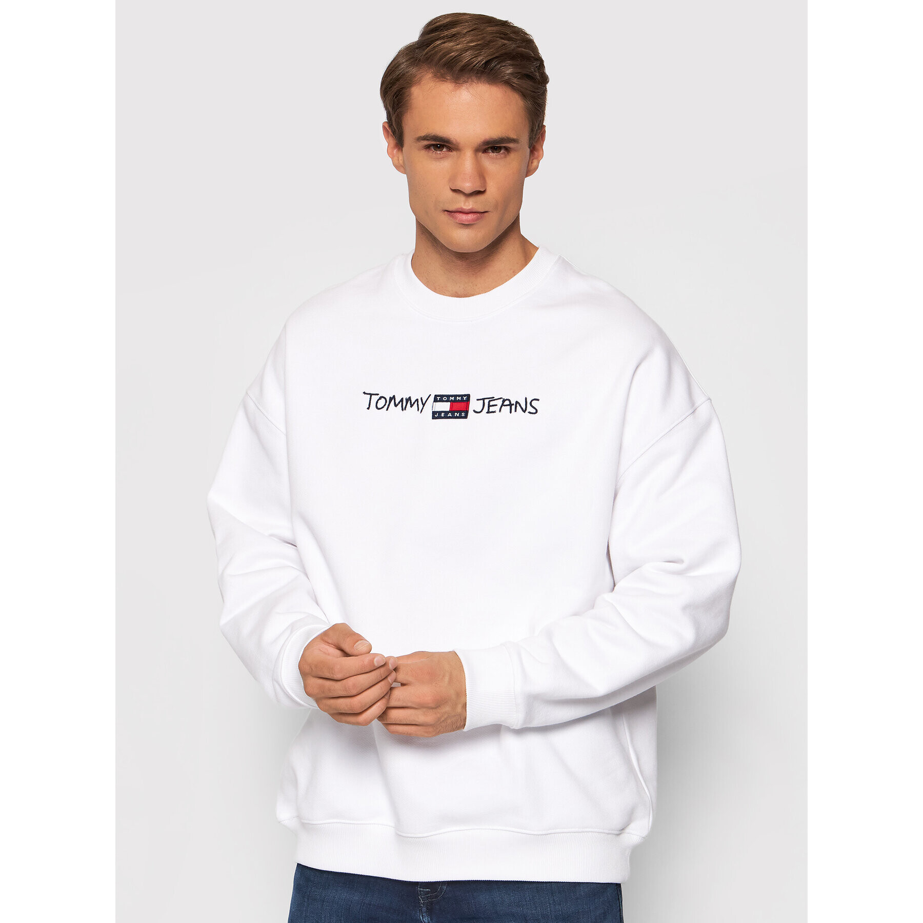 Tommy Jeans Bluză Tjm Seasonal Straight Logo DM0DM10914 Alb Regular Fit - Pled.ro