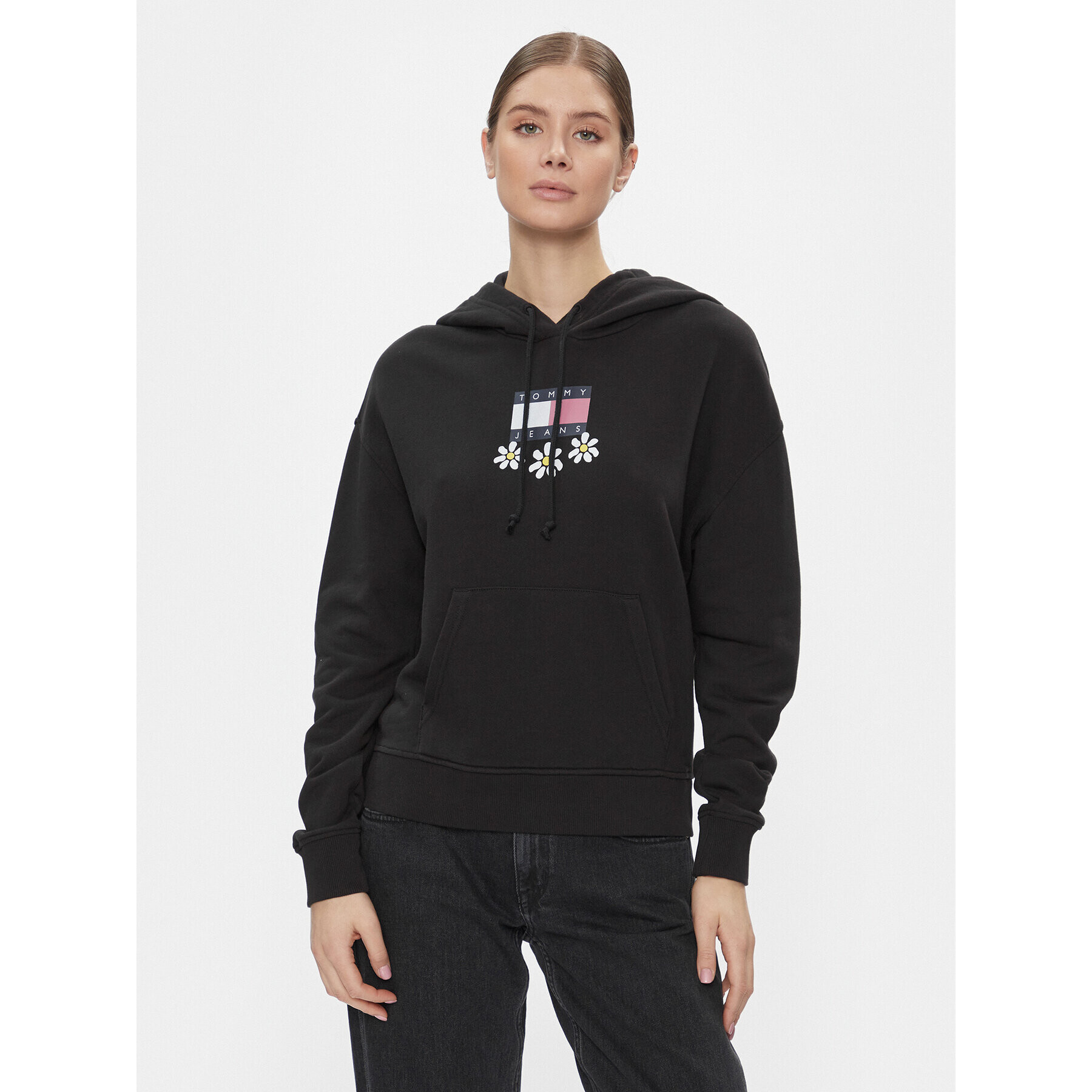 Tommy Jeans Bluză Tjw Bxy Daisy Flag Hoodie DW0DW17708 Negru Regular Fit - Pled.ro