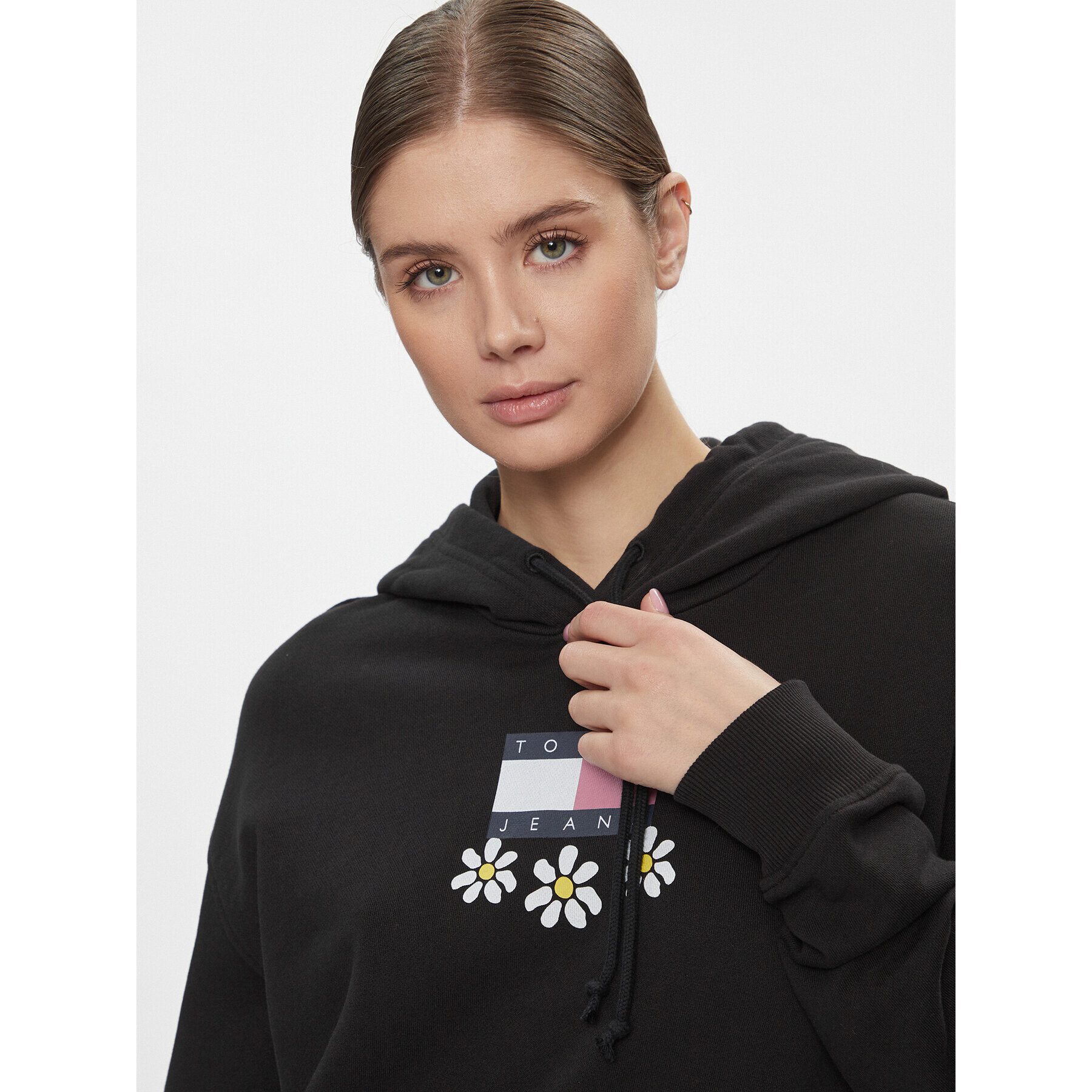 Tommy Jeans Bluză Tjw Bxy Daisy Flag Hoodie DW0DW17708 Negru Regular Fit - Pled.ro