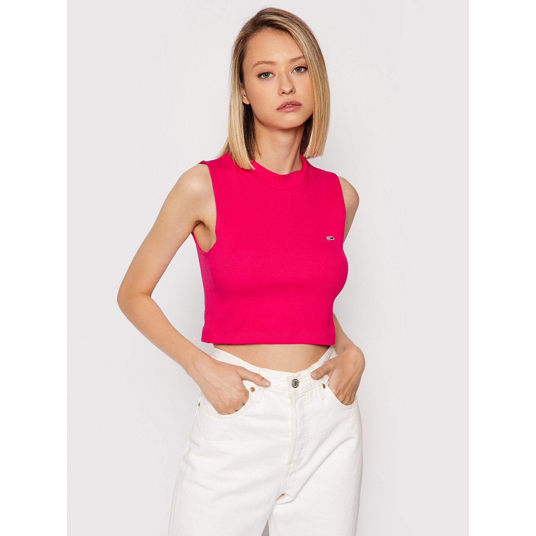 Tommy Jeans Bluză Tjw Mockneck DW0DW10446 Roz Cropped Fit - Pled.ro