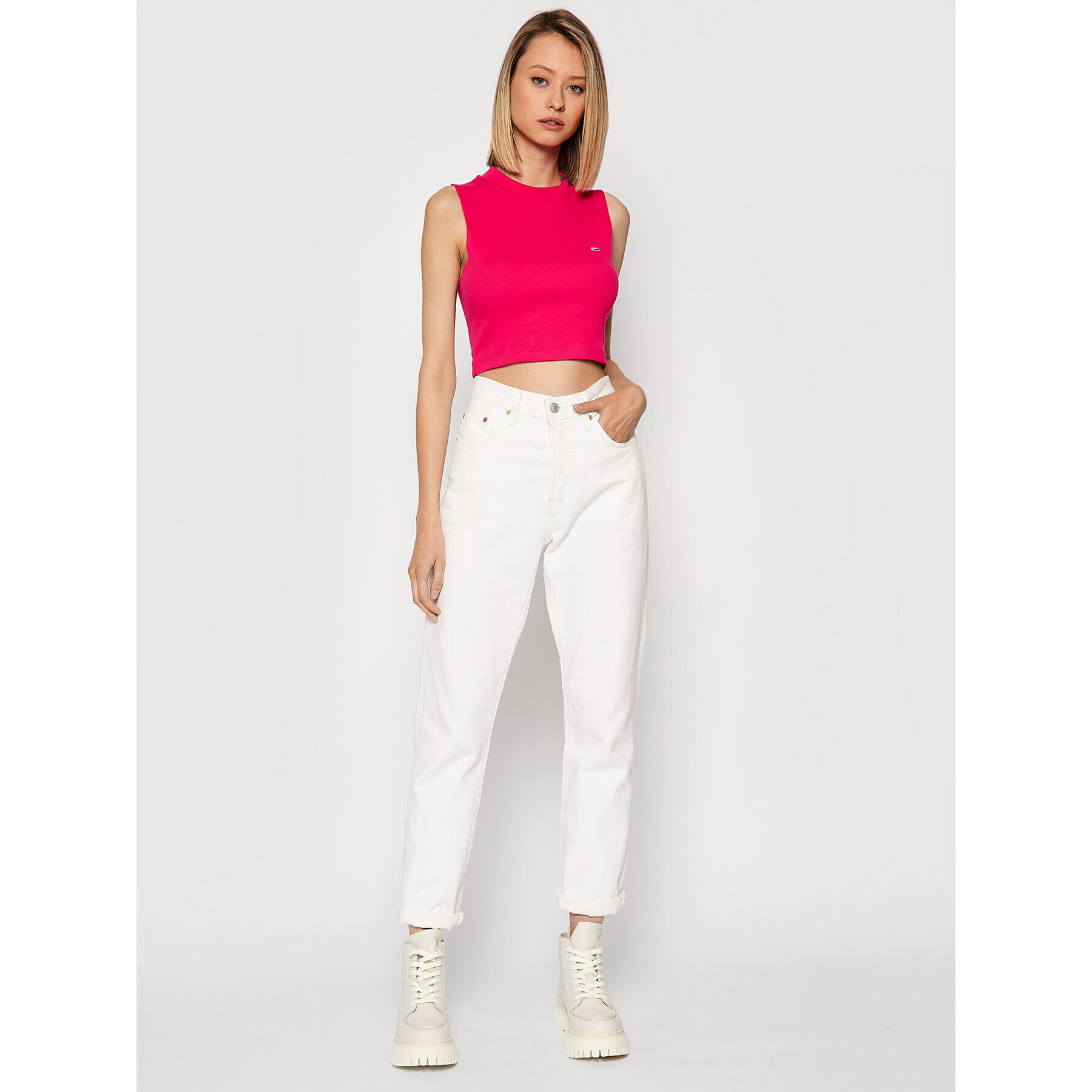 Tommy Jeans Bluză Tjw Mockneck DW0DW10446 Roz Cropped Fit - Pled.ro