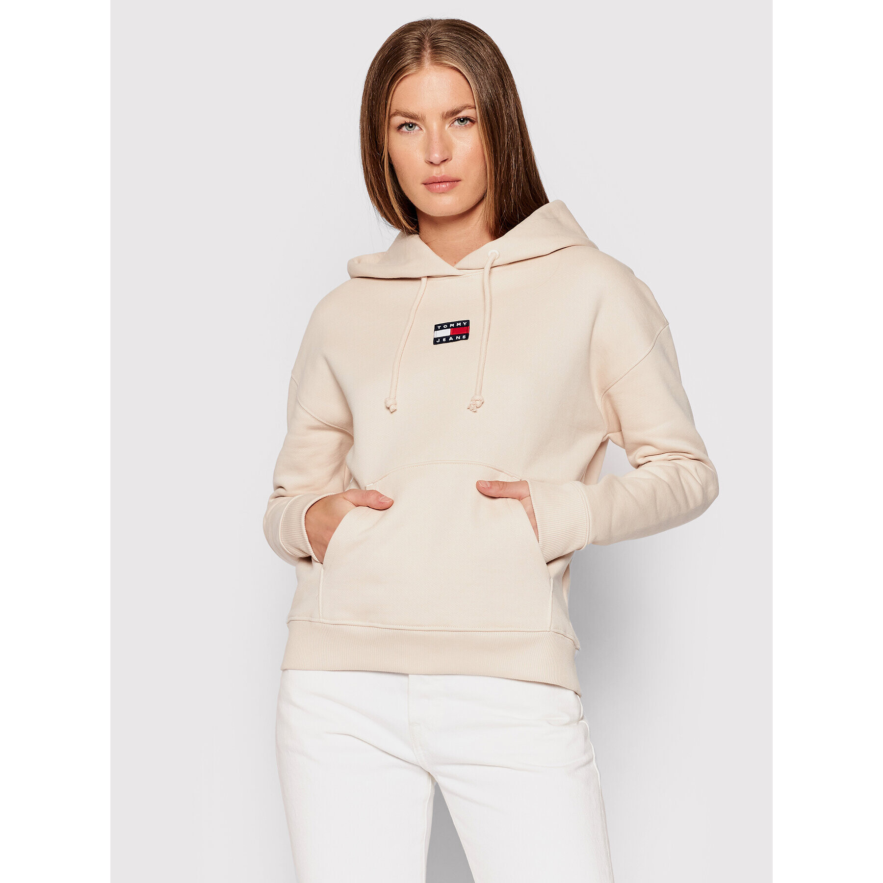 Tommy Jeans Bluză Tommy Center Badge DW0DW10403 Bej Regular Fit - Pled.ro