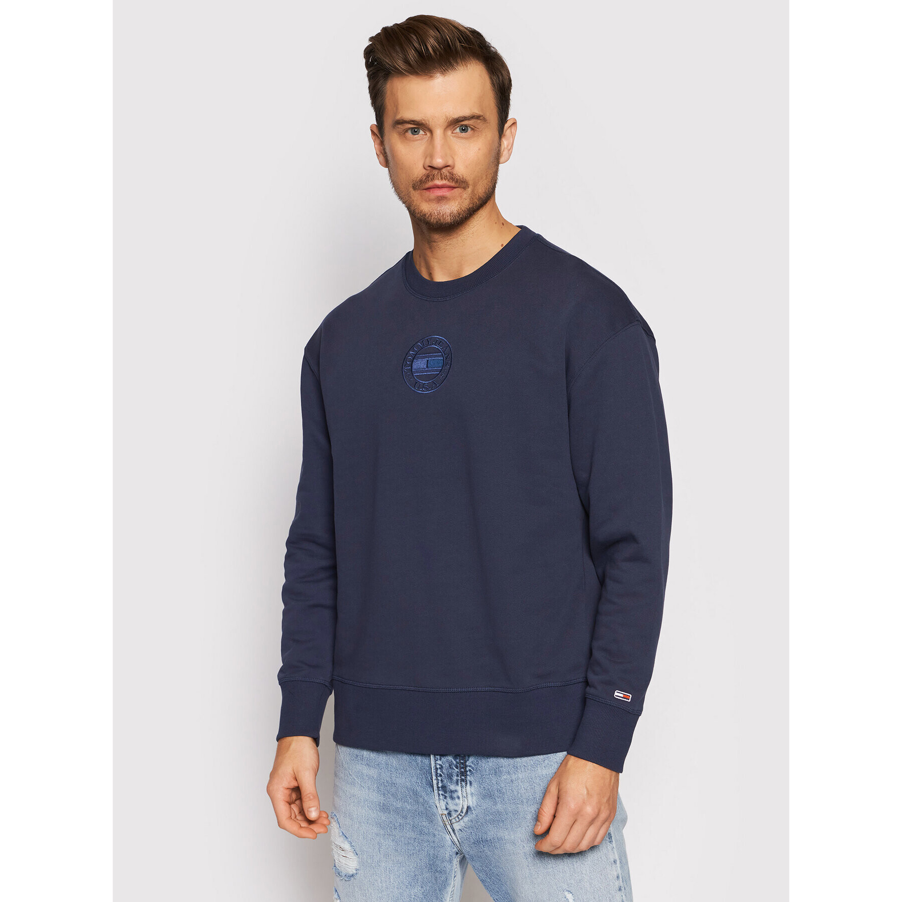 Tommy Jeans Bluză Tonal Circular Graphic Crew DM0DM11634 Bleumarin Relaxed Fit - Pled.ro