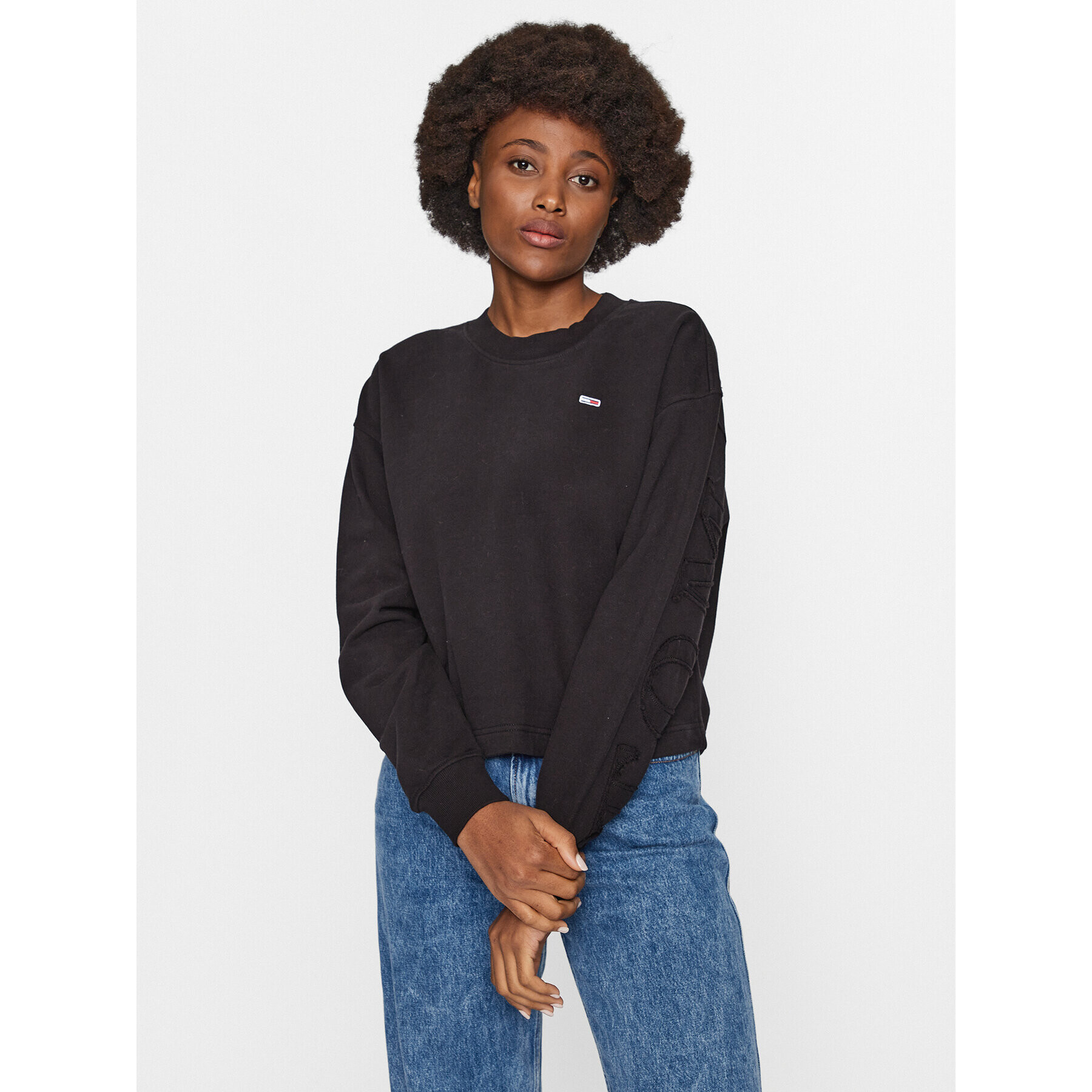 Tommy Jeans Bluză Tonal DW0DW16402 Negru Cropped Fit - Pled.ro