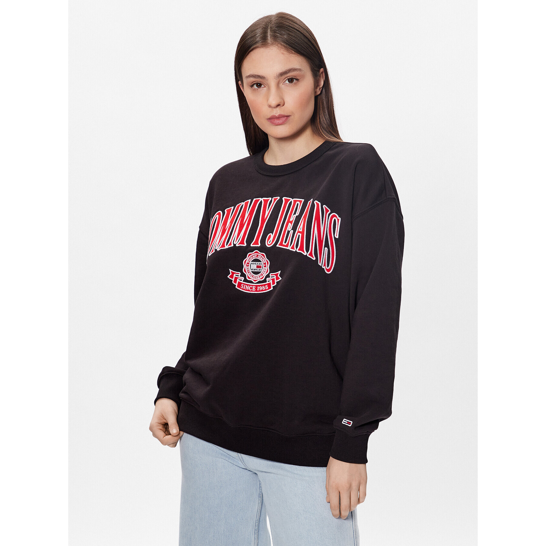 Tommy Jeans Bluză Varsity Prep 1 Crew DW0DW15419 Negru Oversize - Pled.ro