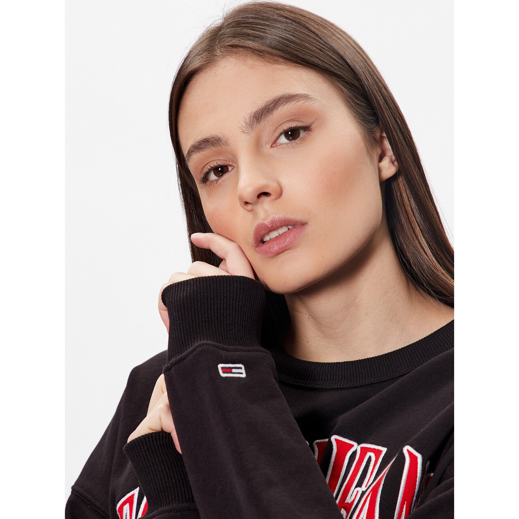 Tommy Jeans Bluză Varsity Prep 1 Crew DW0DW15419 Negru Oversize - Pled.ro