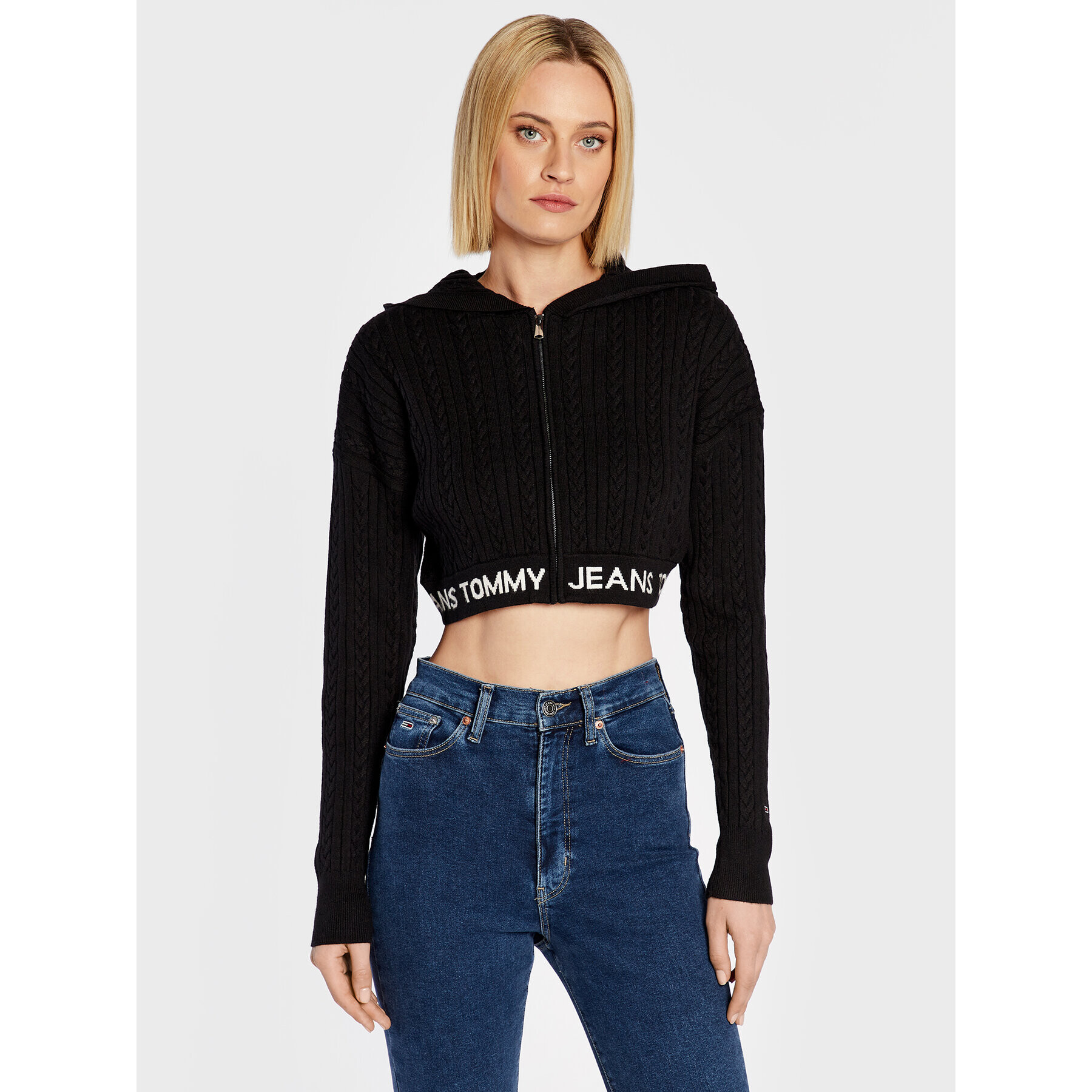 Tommy Jeans Bluză Waistand DW0DW14266 Negru Cropped Fit - Pled.ro