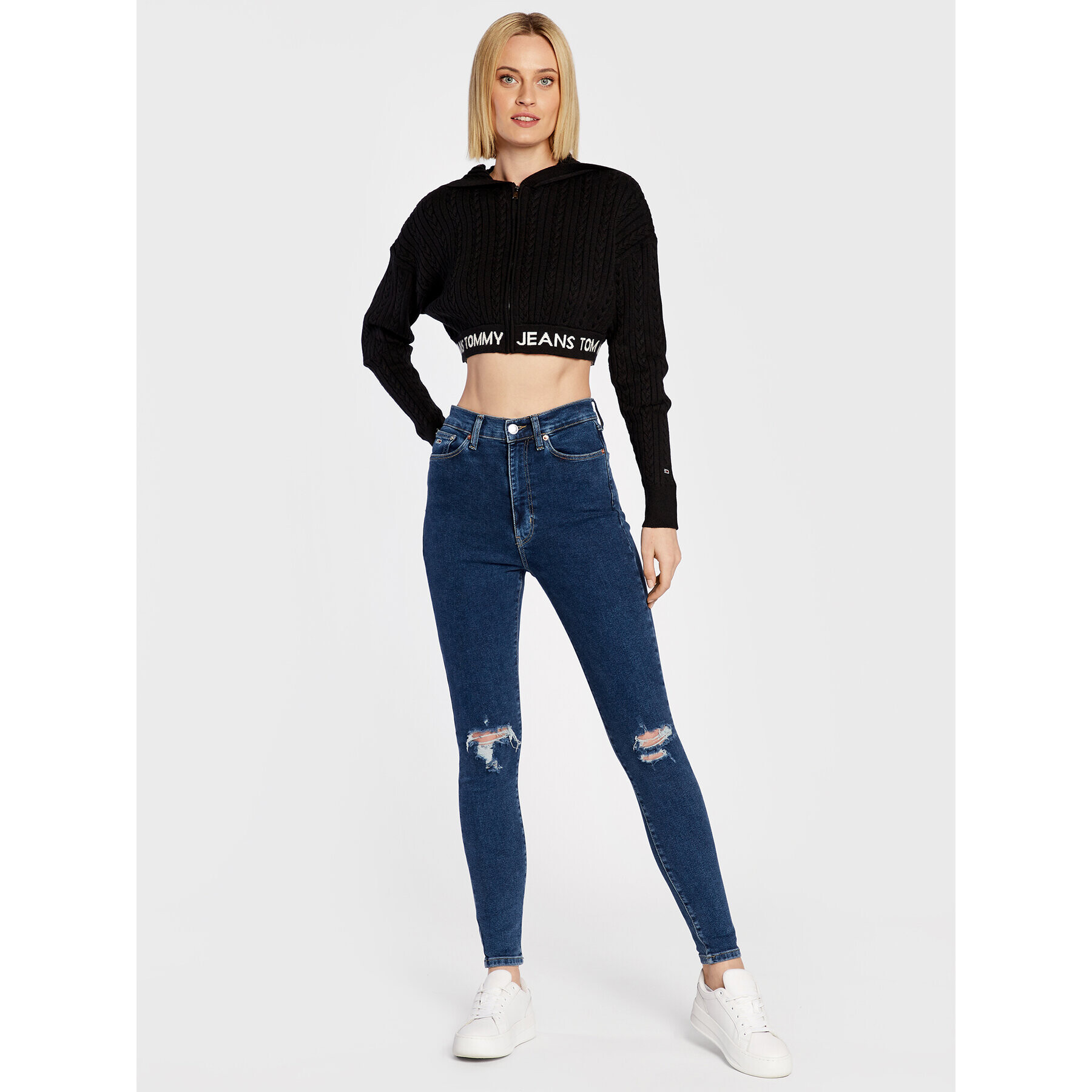 Tommy Jeans Bluză Waistand DW0DW14266 Negru Cropped Fit - Pled.ro