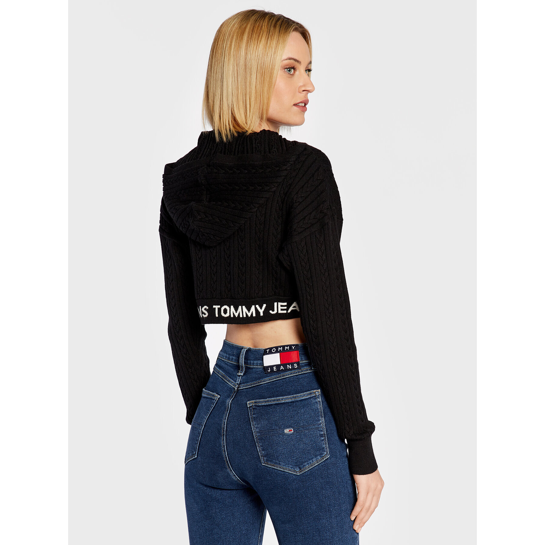 Tommy Jeans Bluză Waistand DW0DW14266 Negru Cropped Fit - Pled.ro