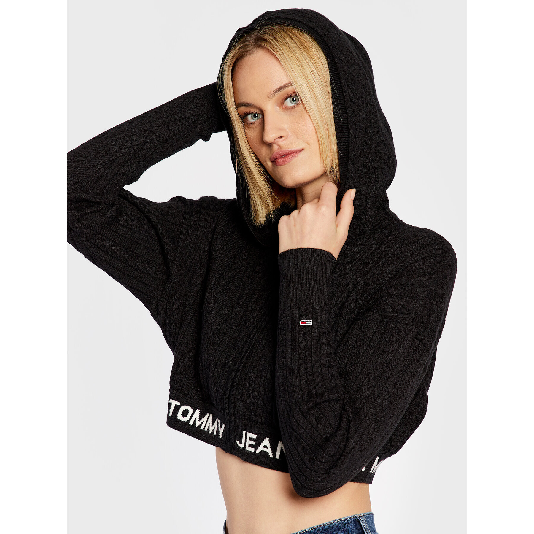 Tommy Jeans Bluză Waistand DW0DW14266 Negru Cropped Fit - Pled.ro