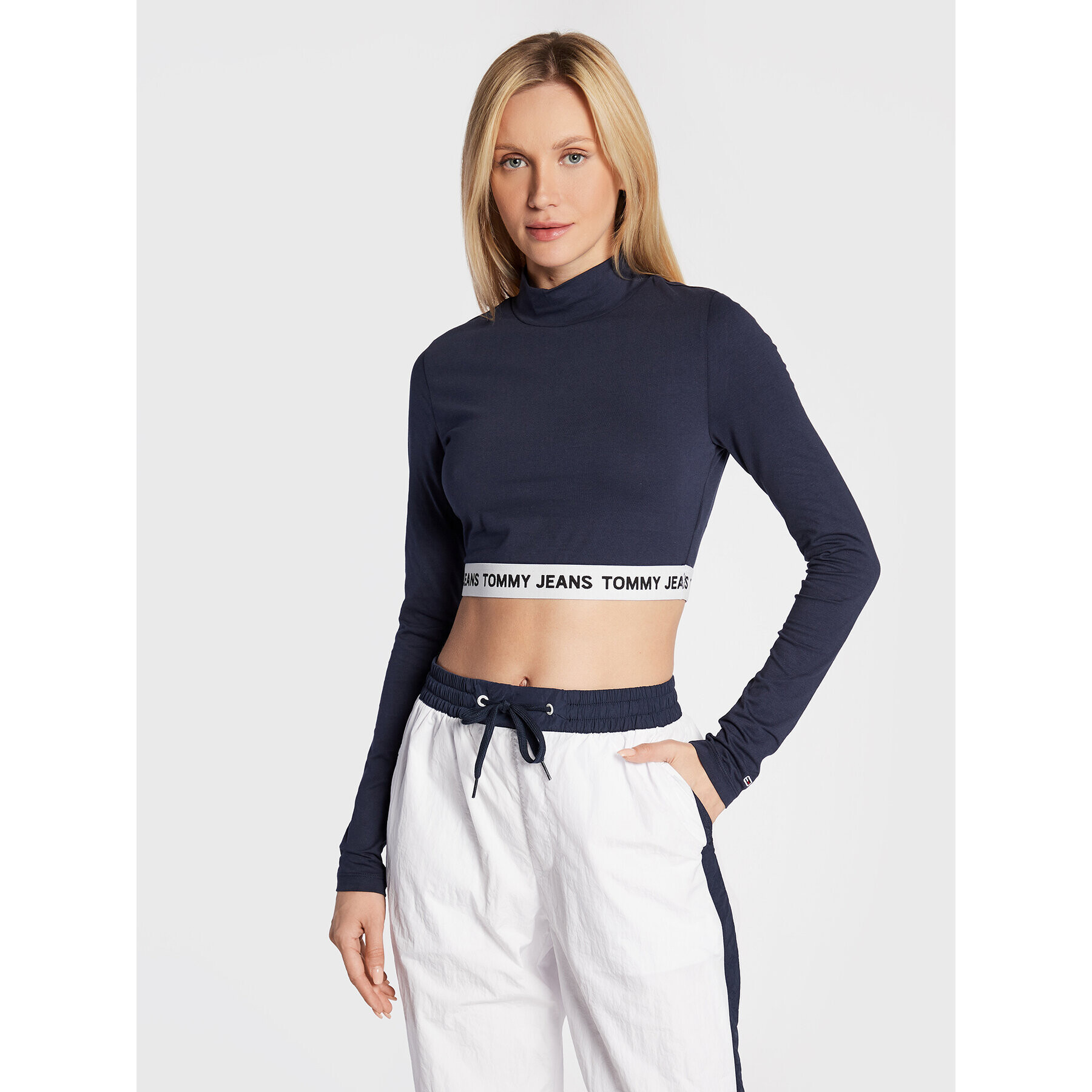 Tommy Jeans Bluză Crop Logo DW0DW13495 Bleumarin Regular Fit - Pled.ro