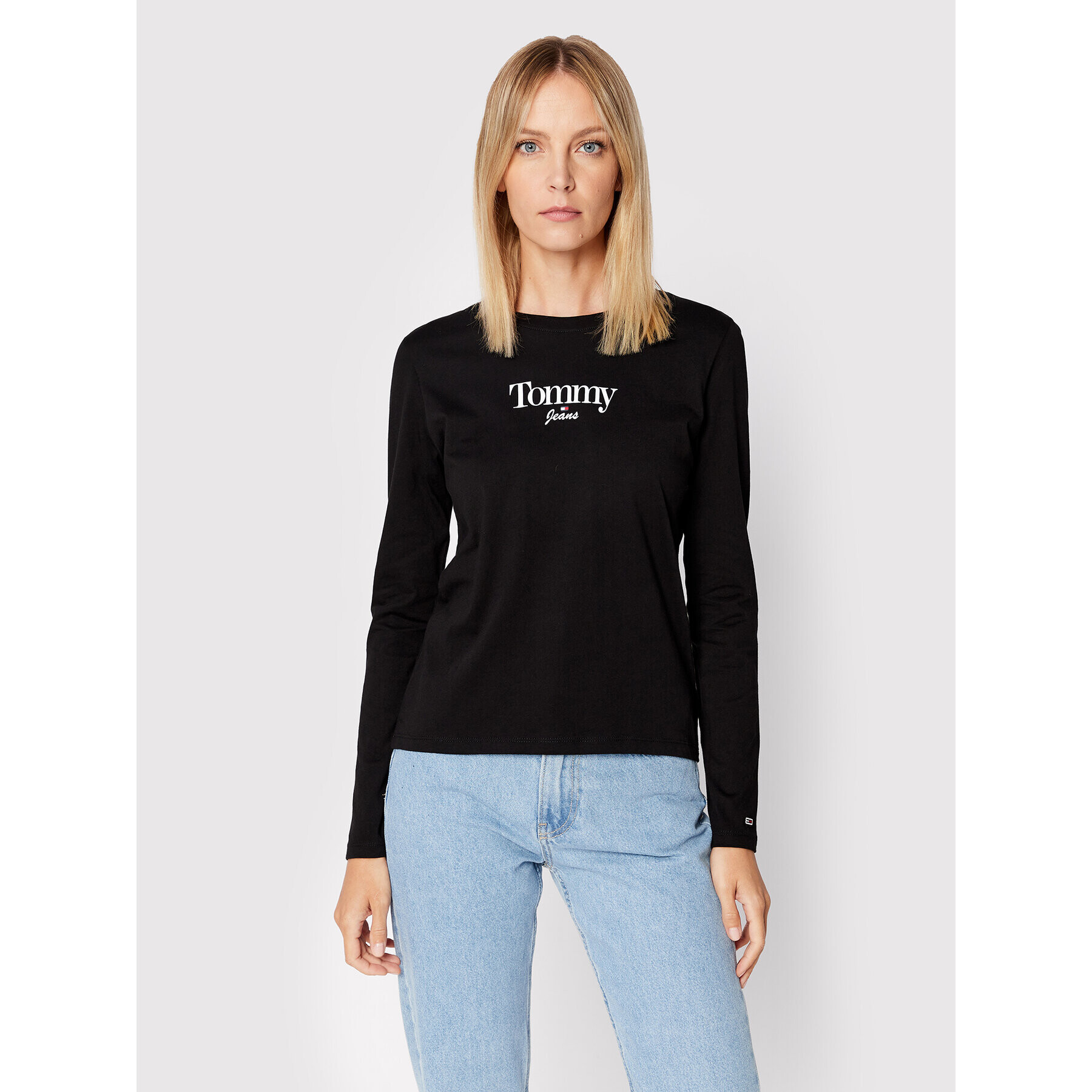 Tommy Jeans Bluză Essential Logo DW0DW13697 Negru Slim Fit - Pled.ro