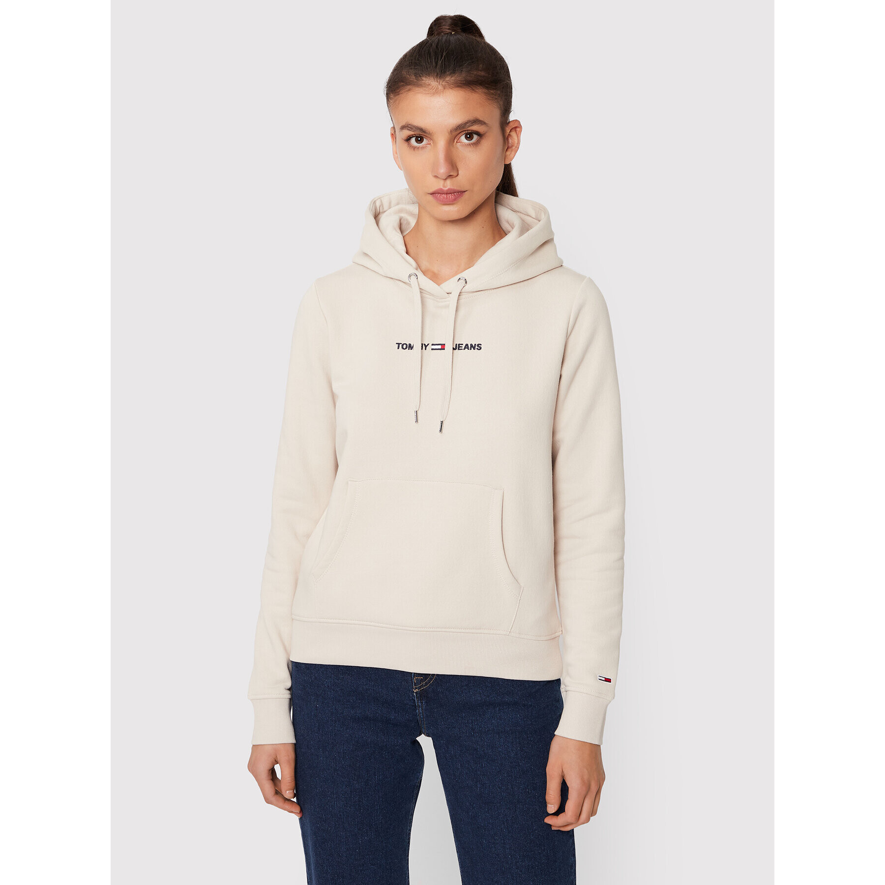 Tommy Jeans Bluză Linear Logo DW0DW10132 Bej Regular Fit - Pled.ro