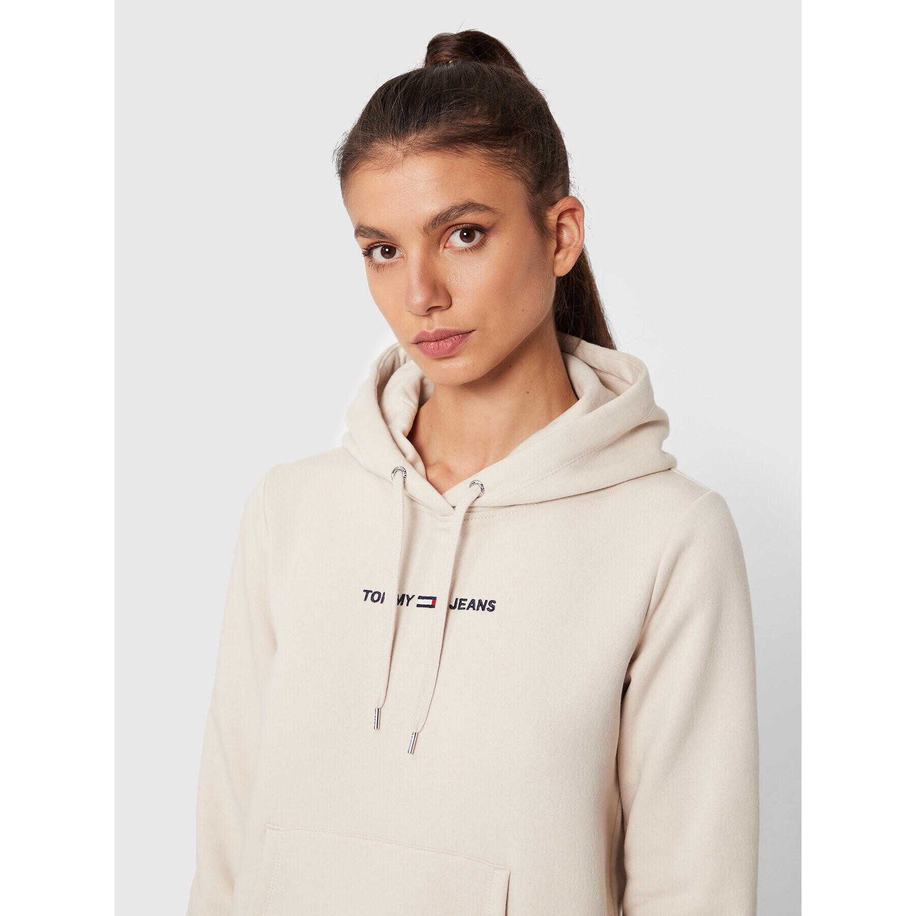 Tommy Jeans Bluză Linear Logo DW0DW10132 Bej Regular Fit - Pled.ro