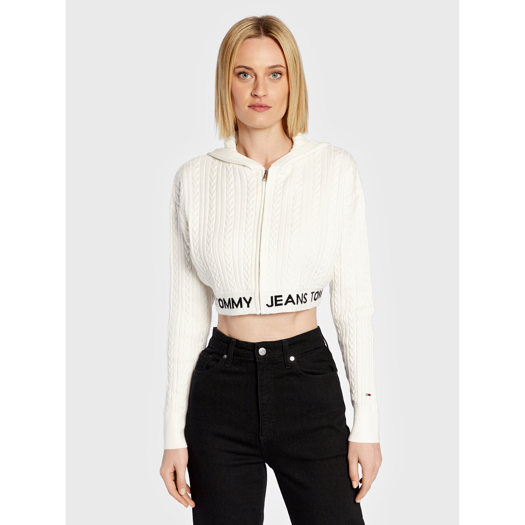 Tommy Jeans Bluză Waistband DW0DW14266 Alb Cropped Fit - Pled.ro