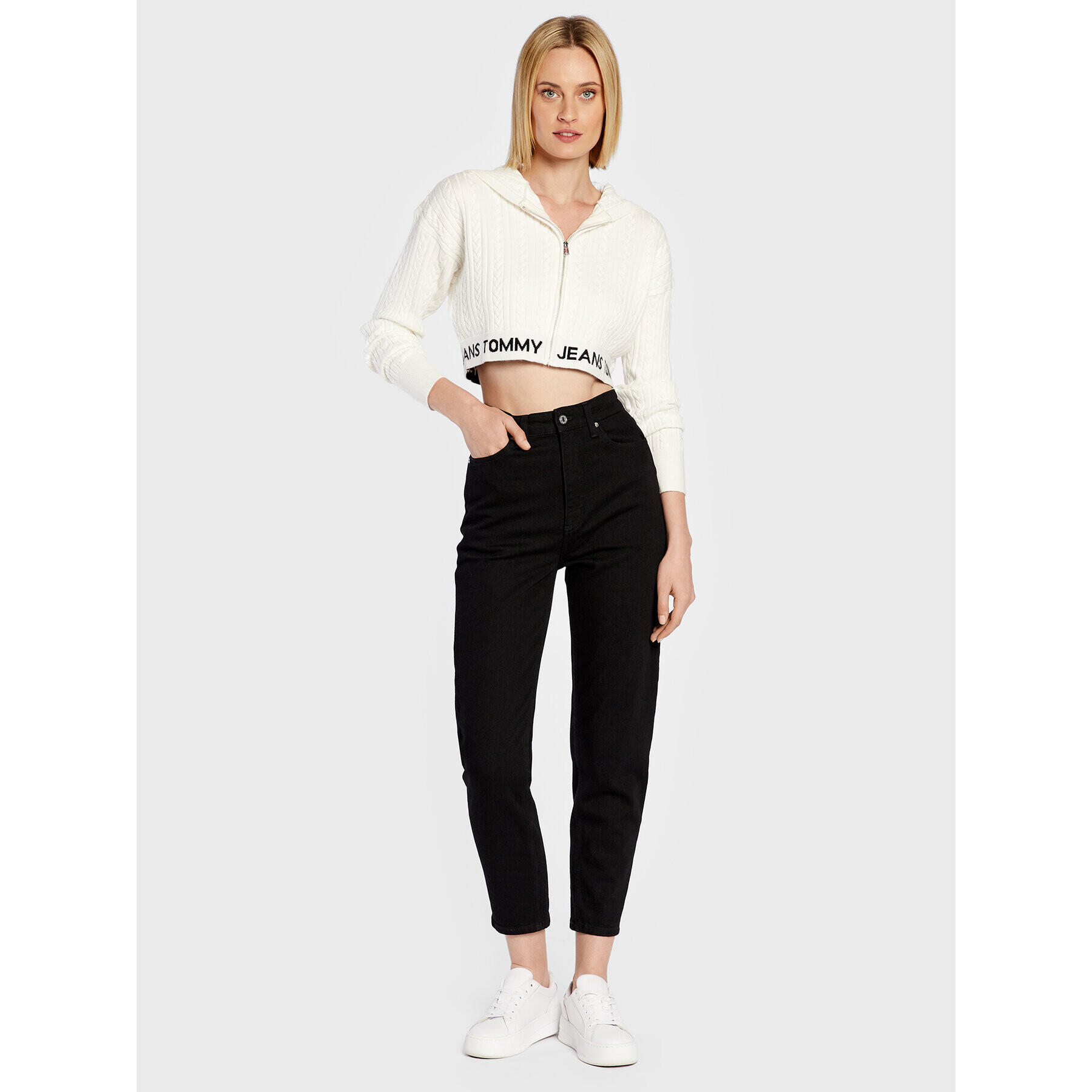 Tommy Jeans Bluză Waistband DW0DW14266 Alb Cropped Fit - Pled.ro