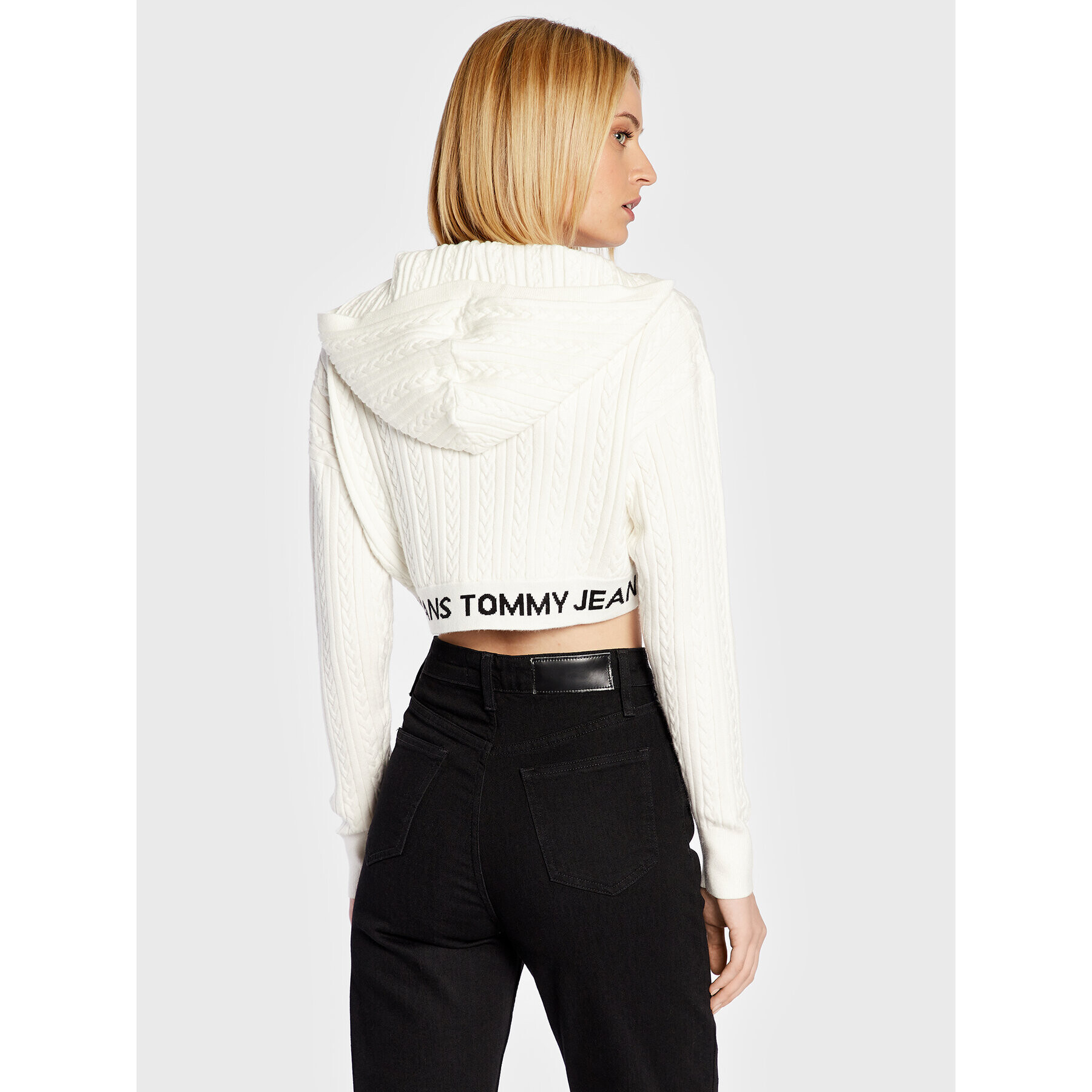 Tommy Jeans Bluză Waistband DW0DW14266 Alb Cropped Fit - Pled.ro