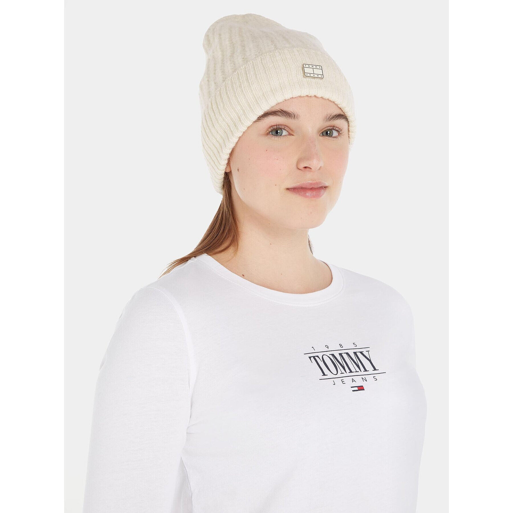 Tommy Jeans Căciulă Tjw Cosy Knit Beanie AW0AW15462 Écru - Pled.ro