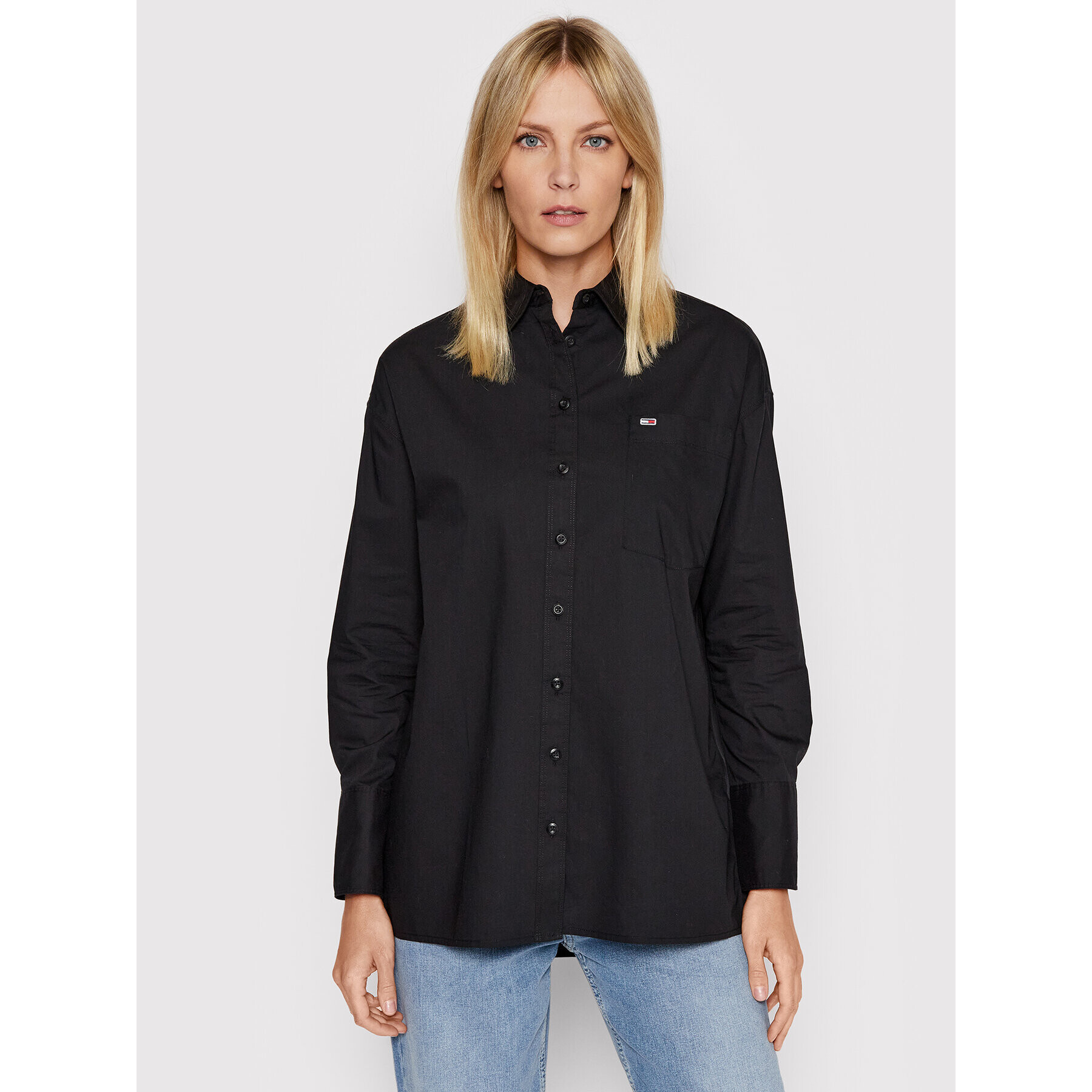 Tommy Jeans Cămașă Oversized Poplin DW0DW12080 Negru Oversize - Pled.ro