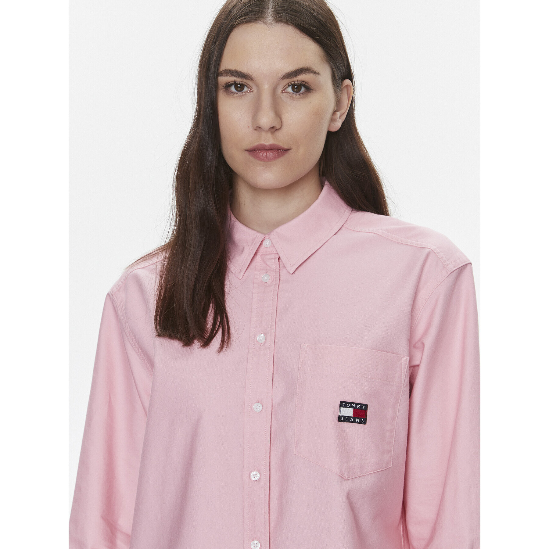 Tommy Jeans Cămașă Badge Boyfriend DW0DW17351 Roz Relaxed Fit - Pled.ro