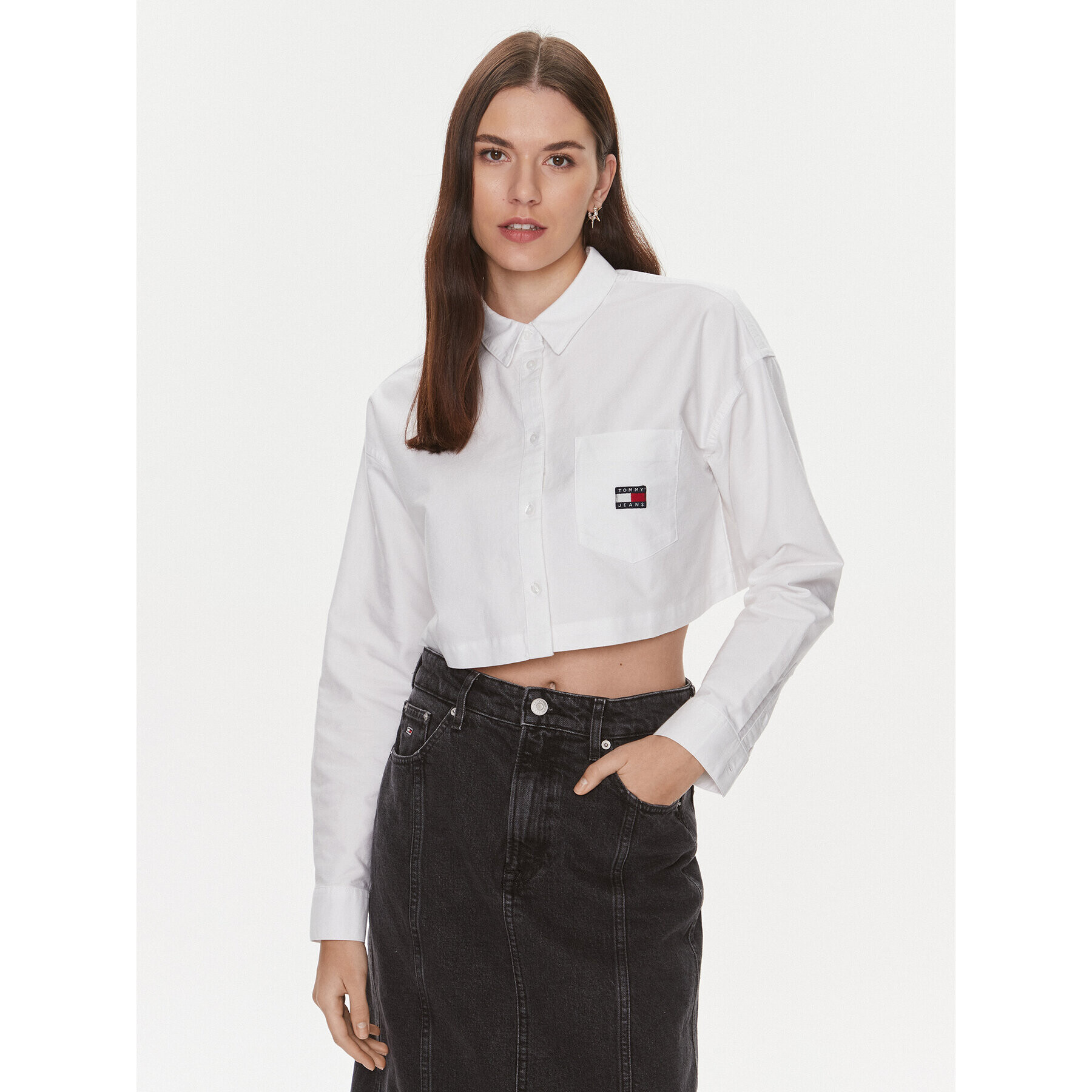 Tommy Jeans Cămașă Badge DW0DW17345 Alb Relaxed Fit - Pled.ro