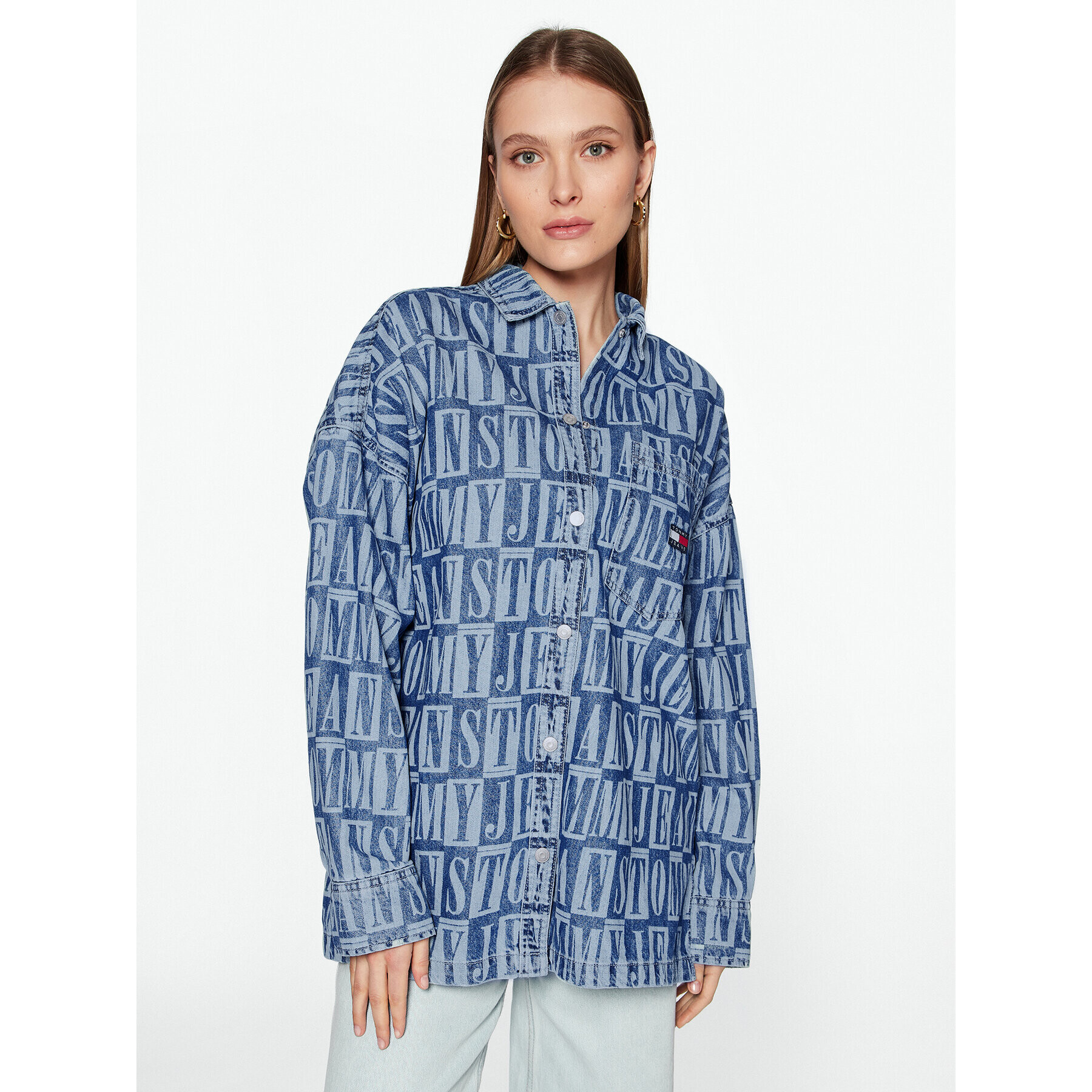 Tommy Jeans cămașă de blugi DW0DW15217 Albastru Oversize - Pled.ro