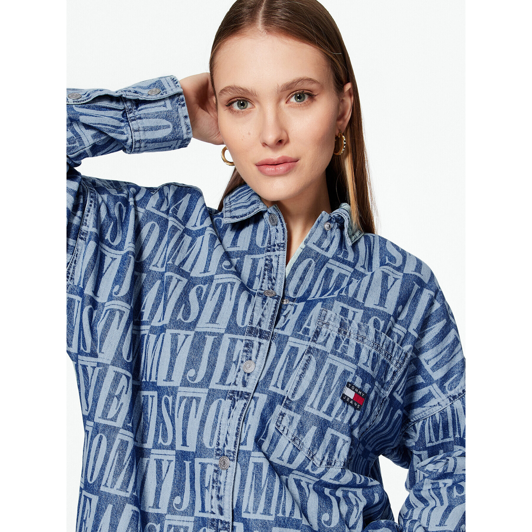 Tommy Jeans cămașă de blugi DW0DW15217 Albastru Oversize - Pled.ro