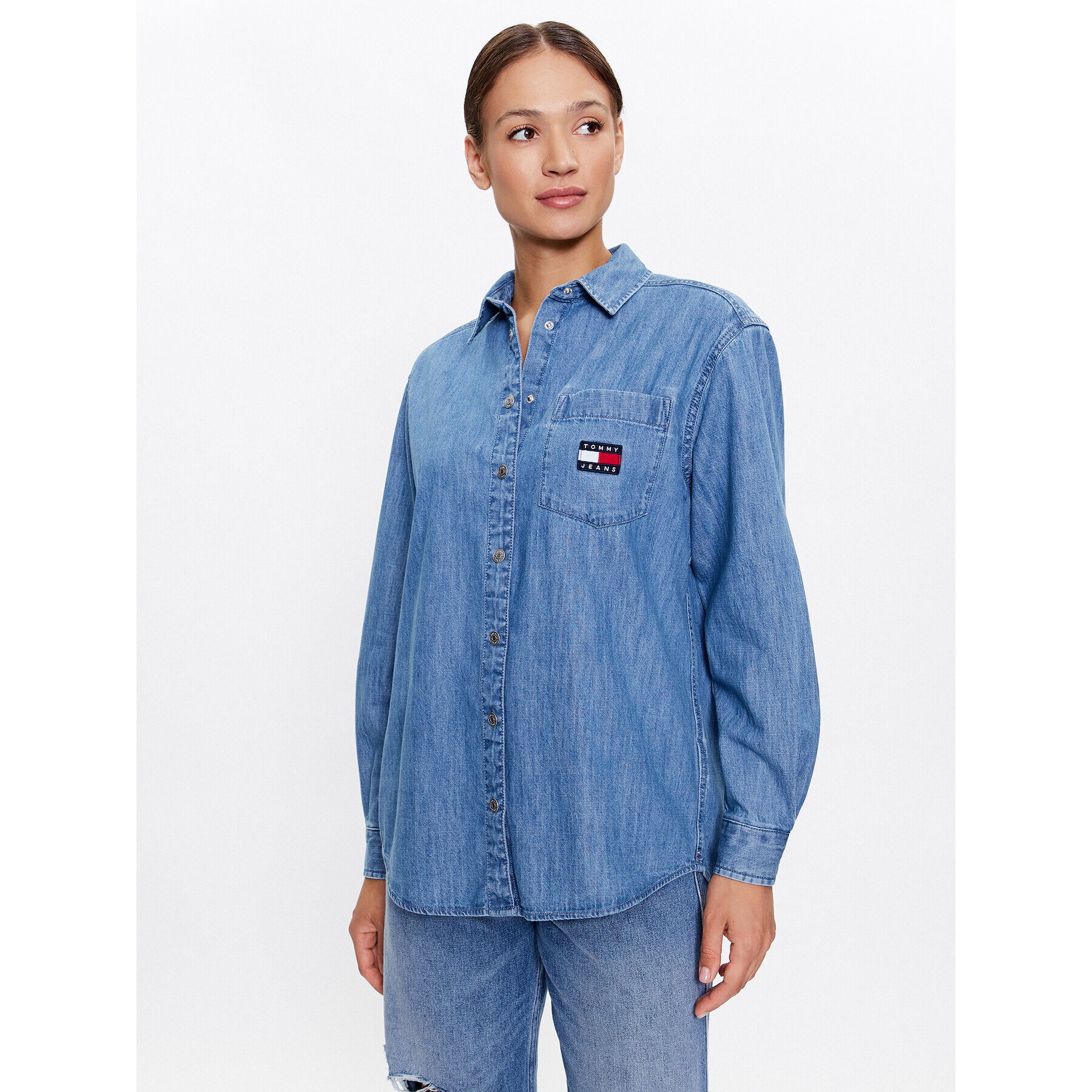 Tommy Jeans cămașă de blugi DW0DW16166 Albastru Boyfriend Fit - Pled.ro