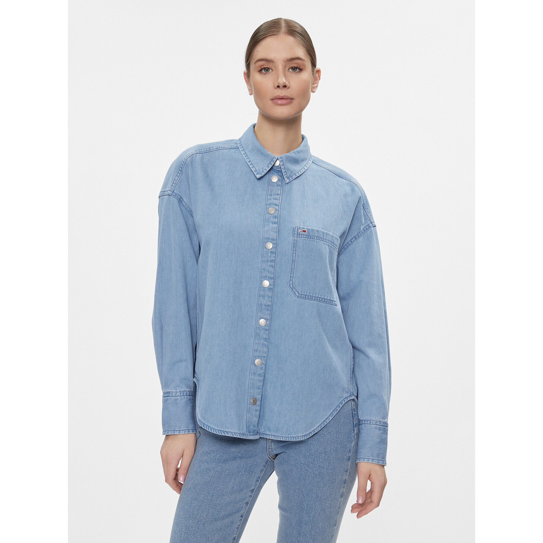 Tommy Jeans cămașă de blugi DW0DW17355 Albastru Oversize - Pled.ro