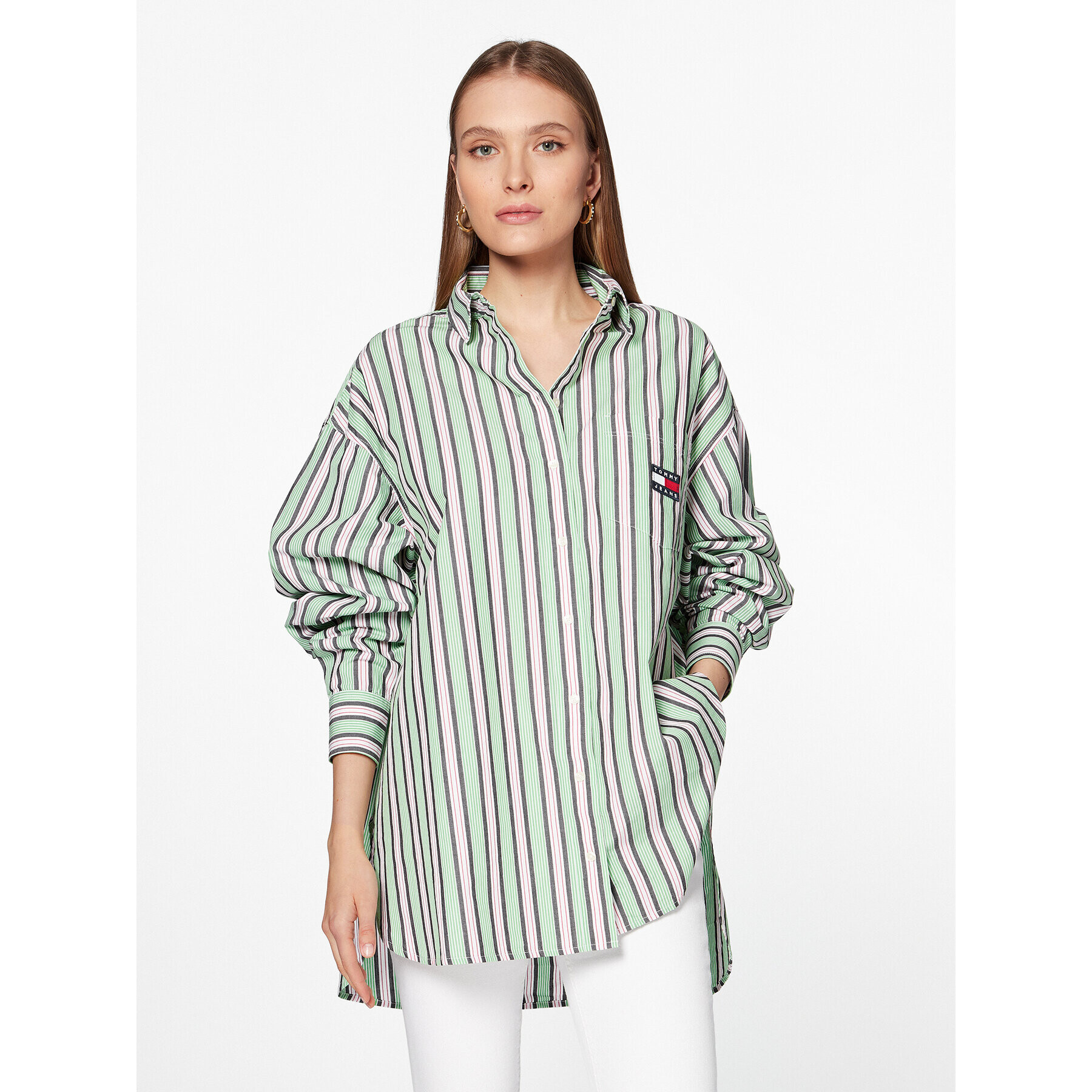 Tommy Jeans Cămașă DW0DW15212 Verde Oversize - Pled.ro